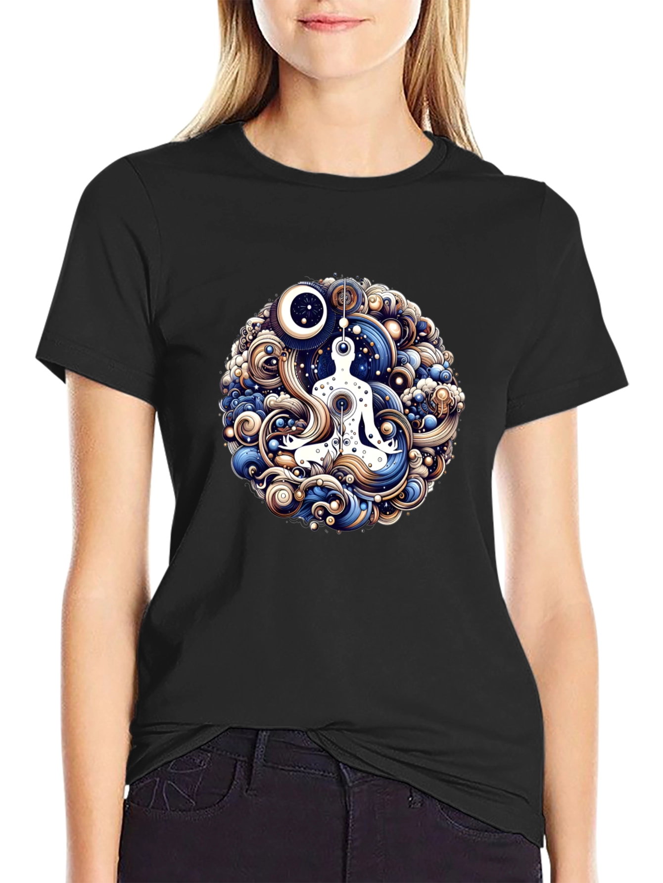 Meditative Flow T-Shirt - Cosmic Yoga Design