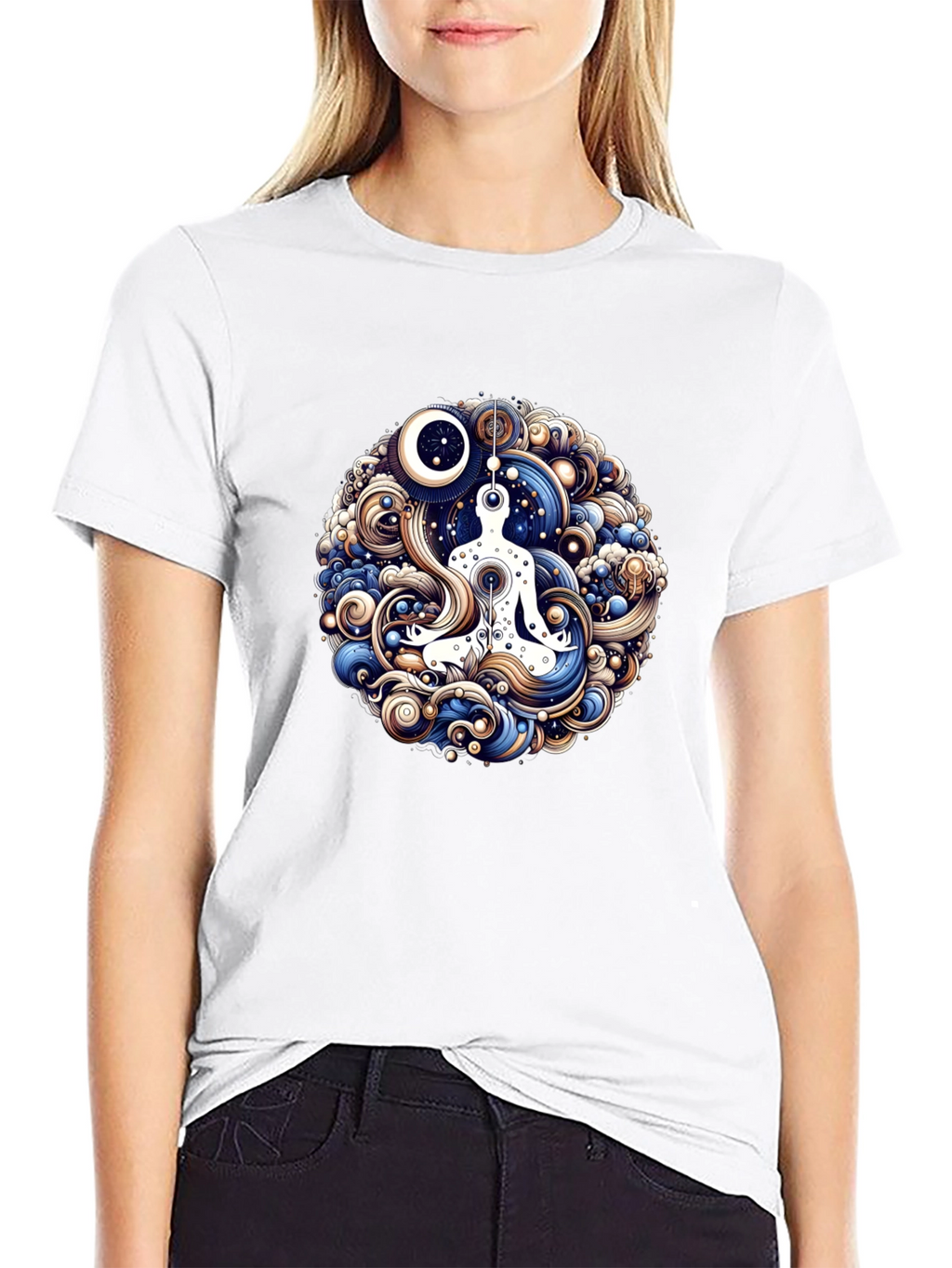 Meditative Flow T-Shirt - Cosmic Yoga Design