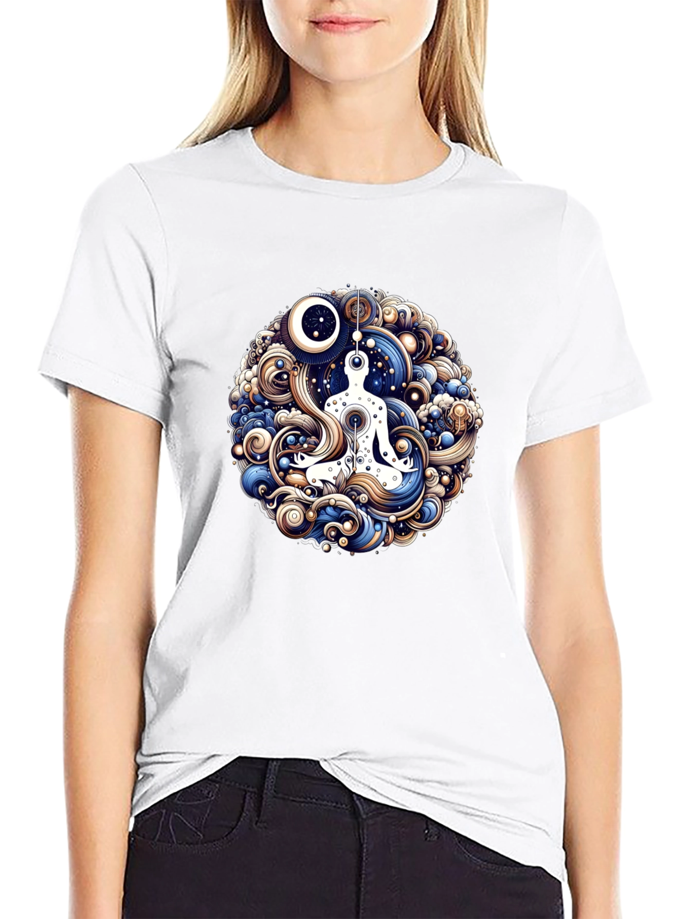 Meditative Flow T-Shirt - Cosmic Yoga Design
