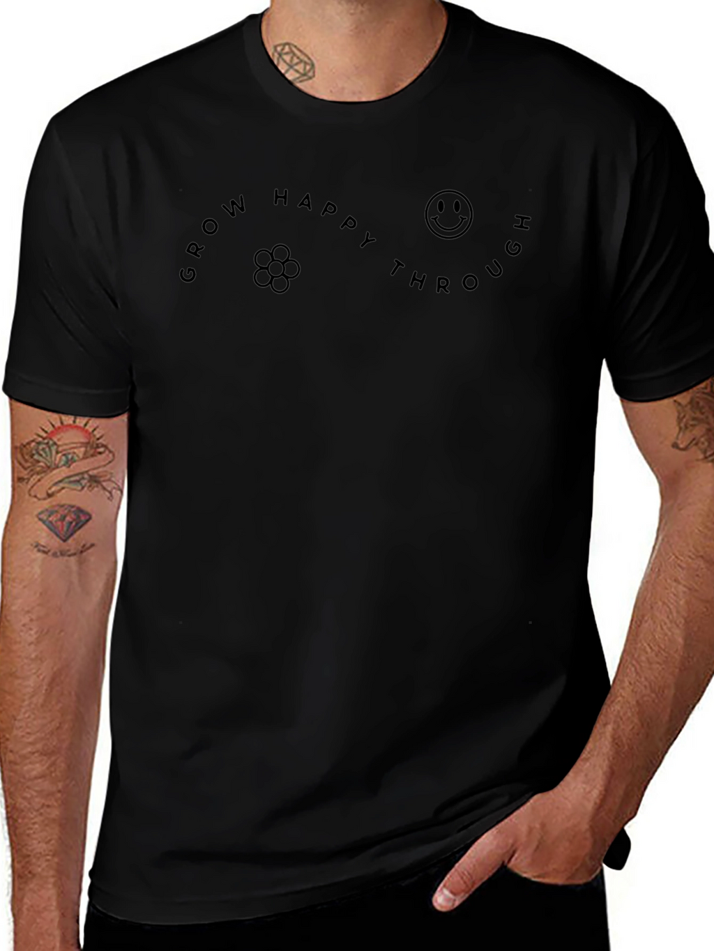 Grow Happy Through T-Shirt - Black Graphic Tee