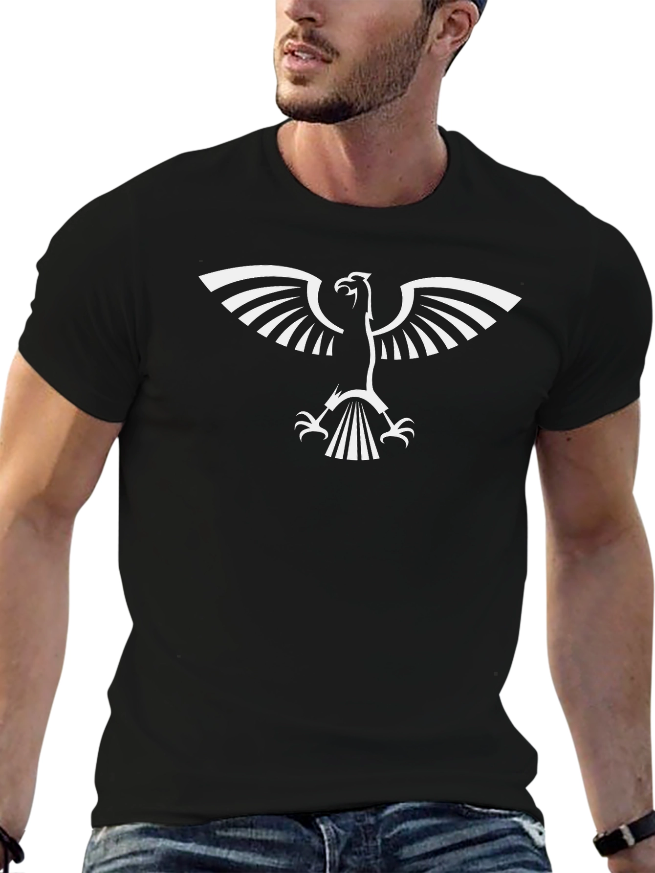Black T-Shirt with Eagle Print - Stylish Casual Wear