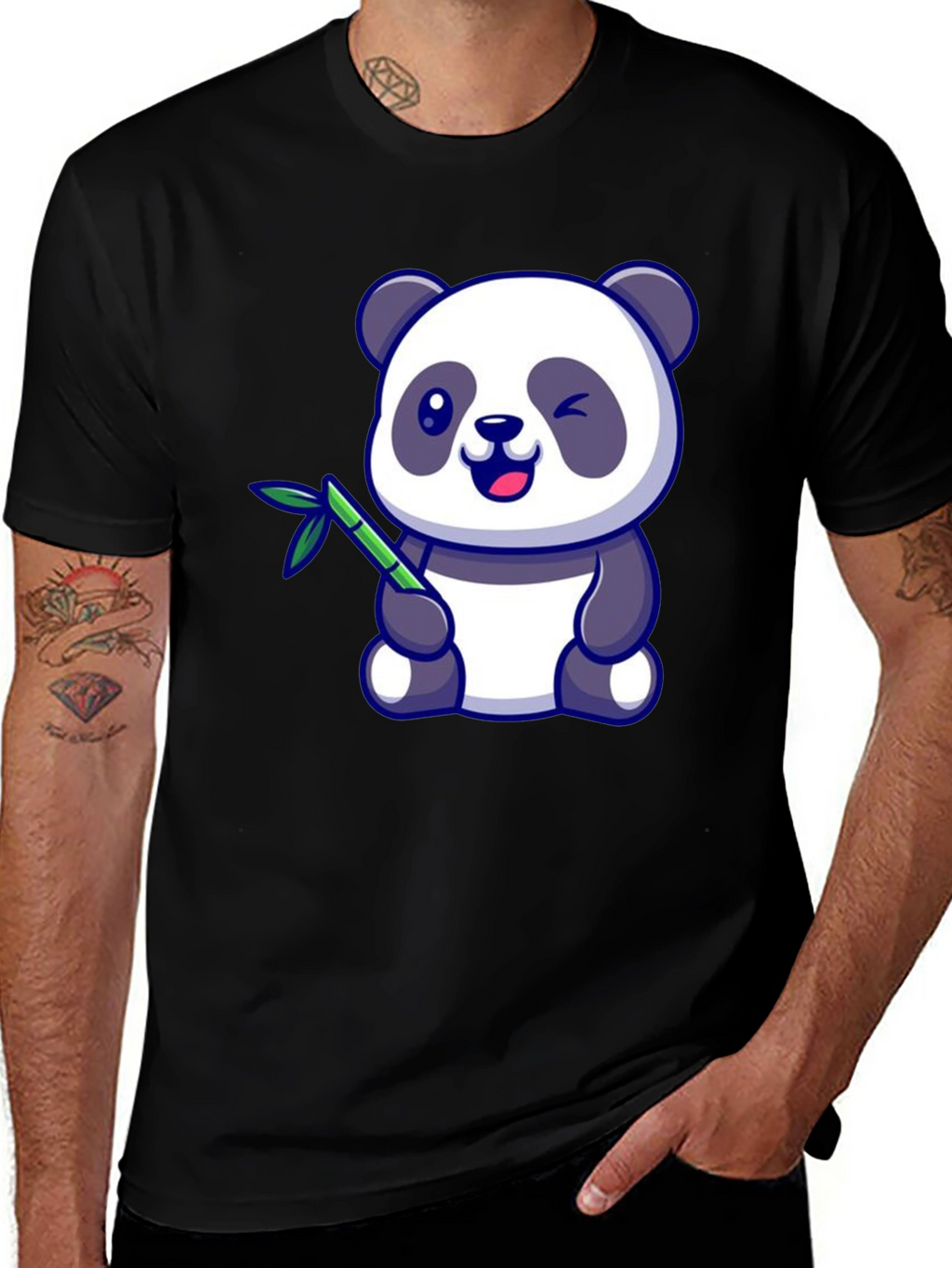 Cute Panda Bear T-Shirt - Black Cotton Tee