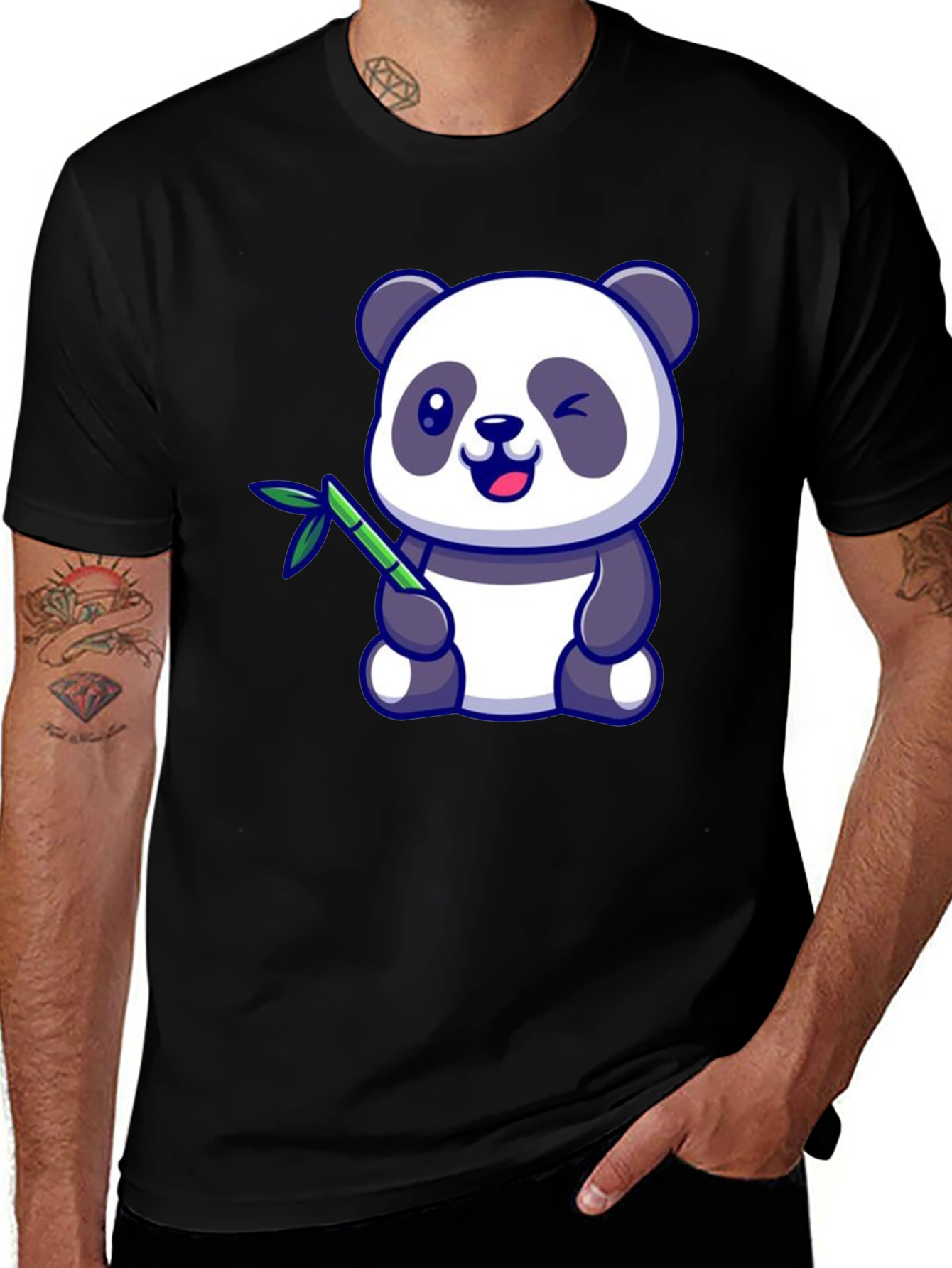 Cute Panda Bear T-Shirt - Black Cotton Tee