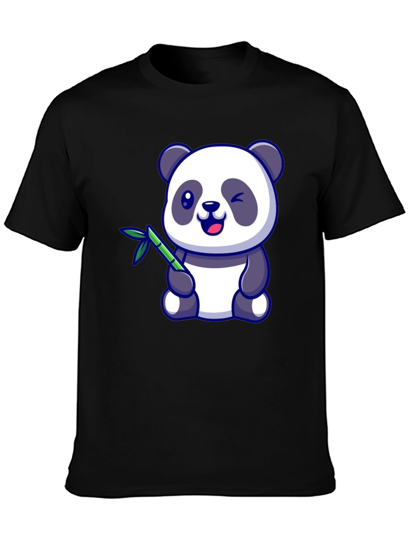 Cute Panda Bear T-Shirt - Black Cotton Tee
