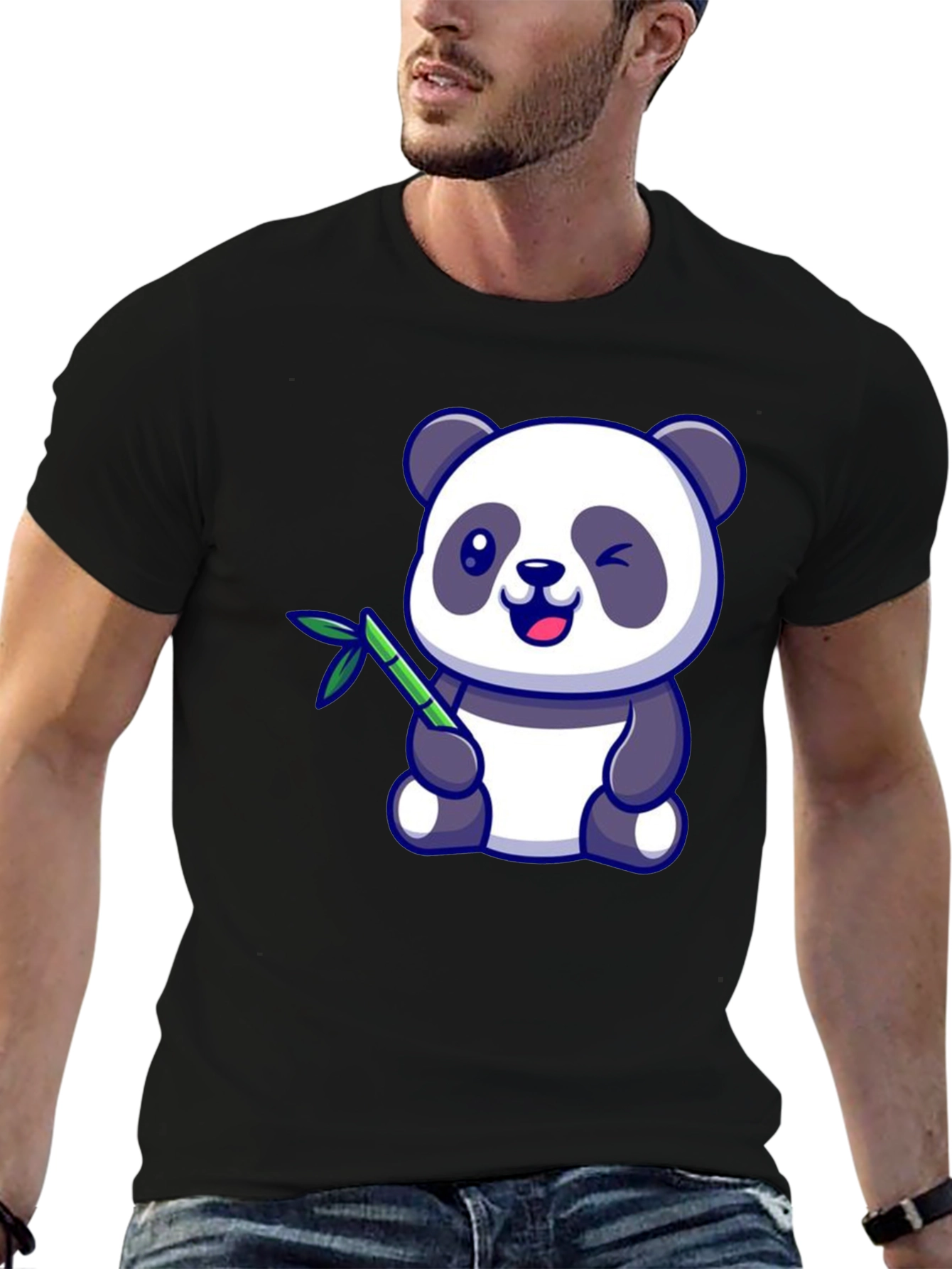 Cute Panda Bear T-Shirt - Black Cotton Tee