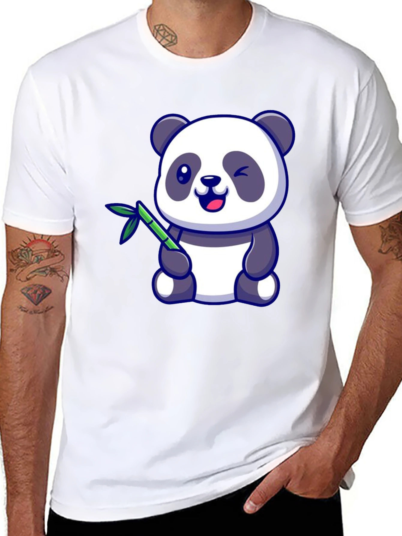 Cute Panda Bear T-Shirt - Black Cotton Tee