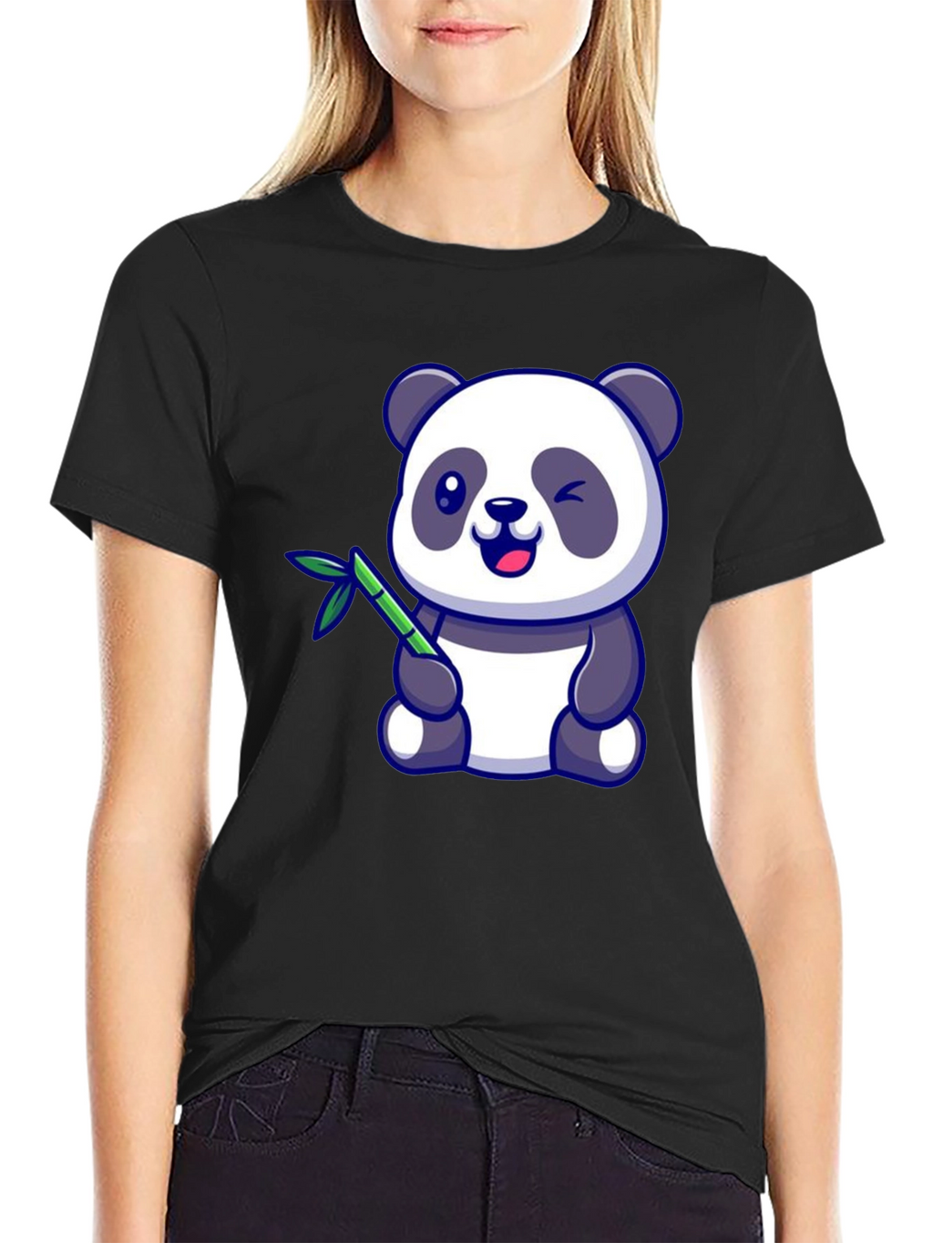 Cute Panda Bear T-Shirt - Black Cotton Tee
