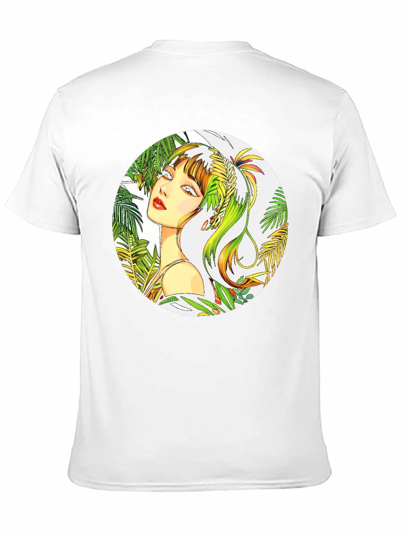 Tropical Woman Graphic Tee - Stylish Round Print
