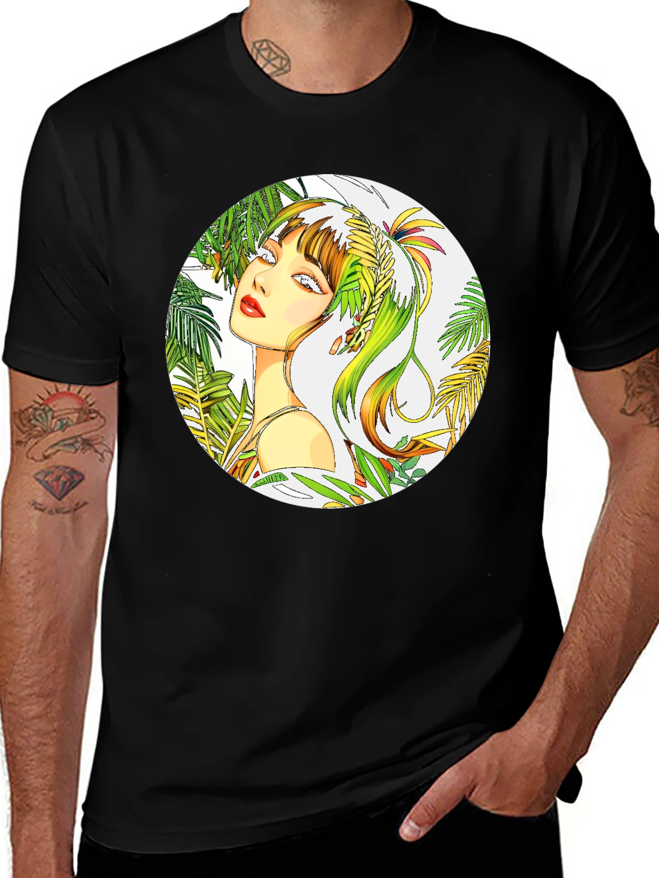 Tropical Woman Graphic Tee - Stylish Round Print