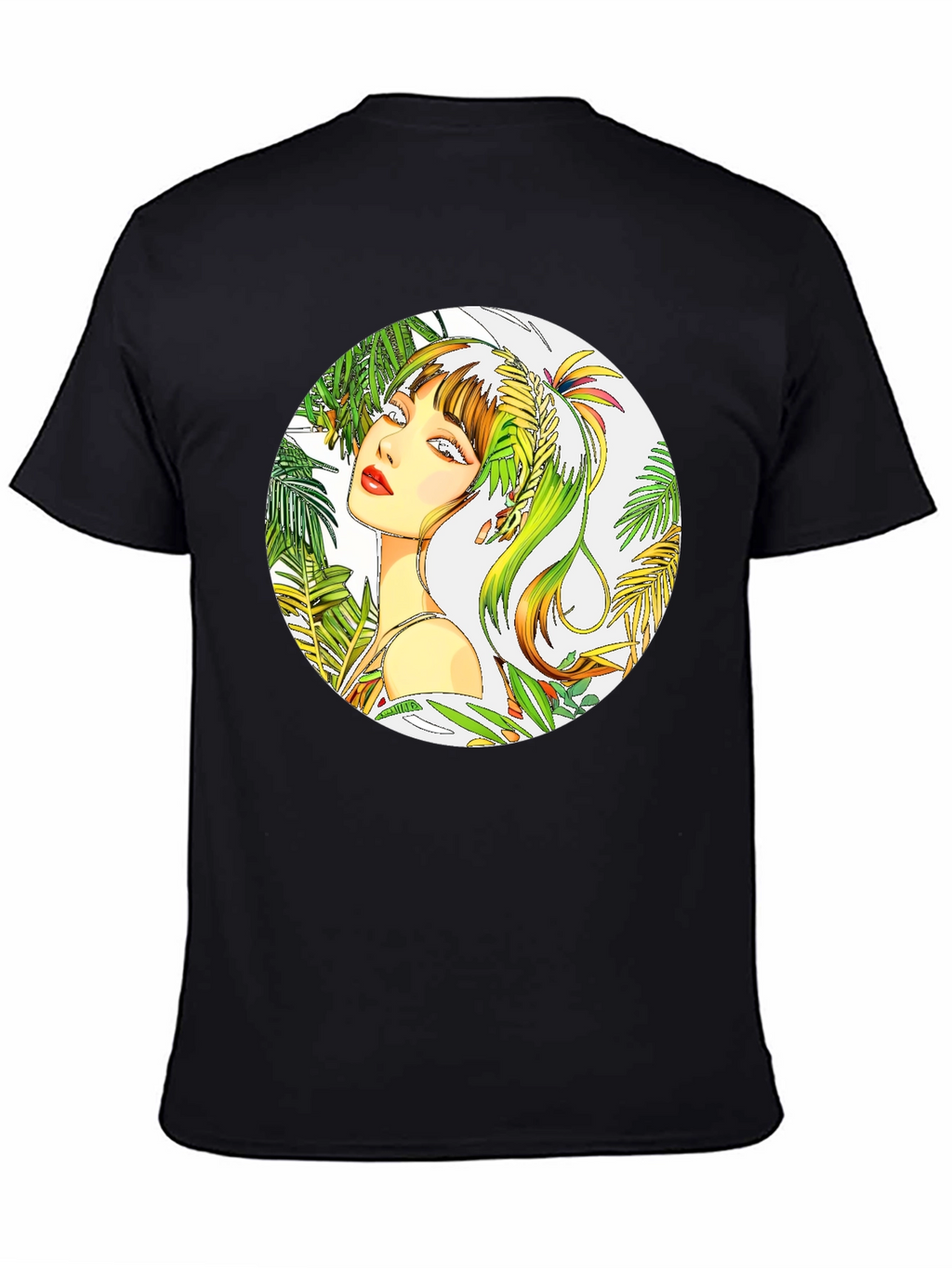 Tropical Woman Graphic Tee - Stylish Round Print