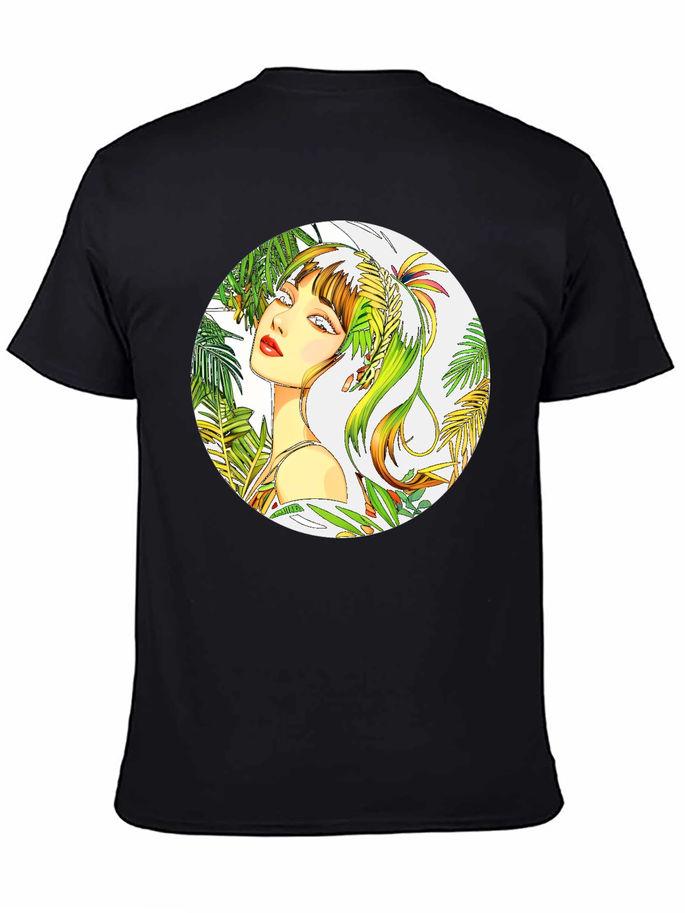 Tropical Woman Graphic Tee - Stylish Round Print