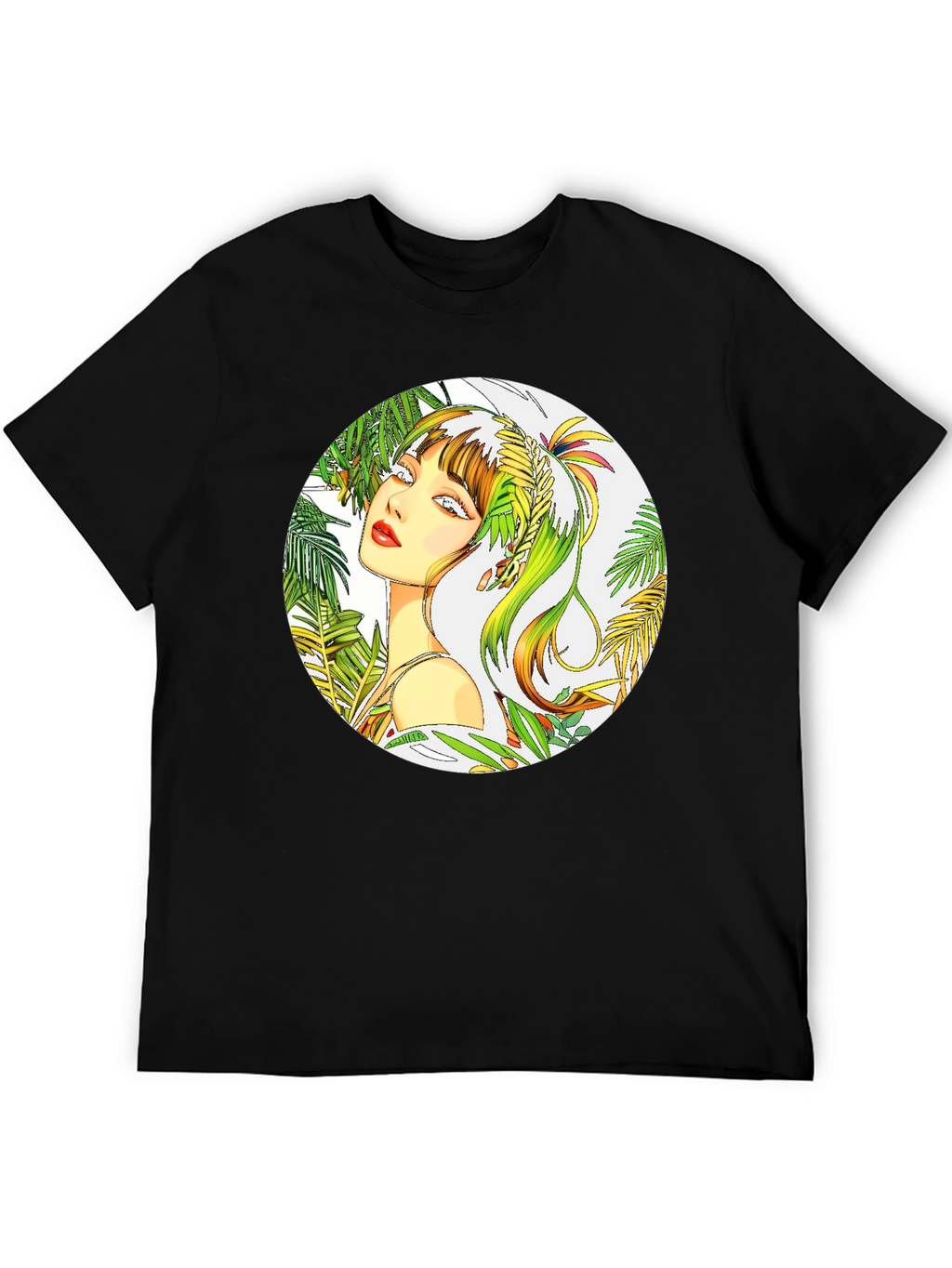 Tropical Woman Graphic Tee - Stylish Round Print