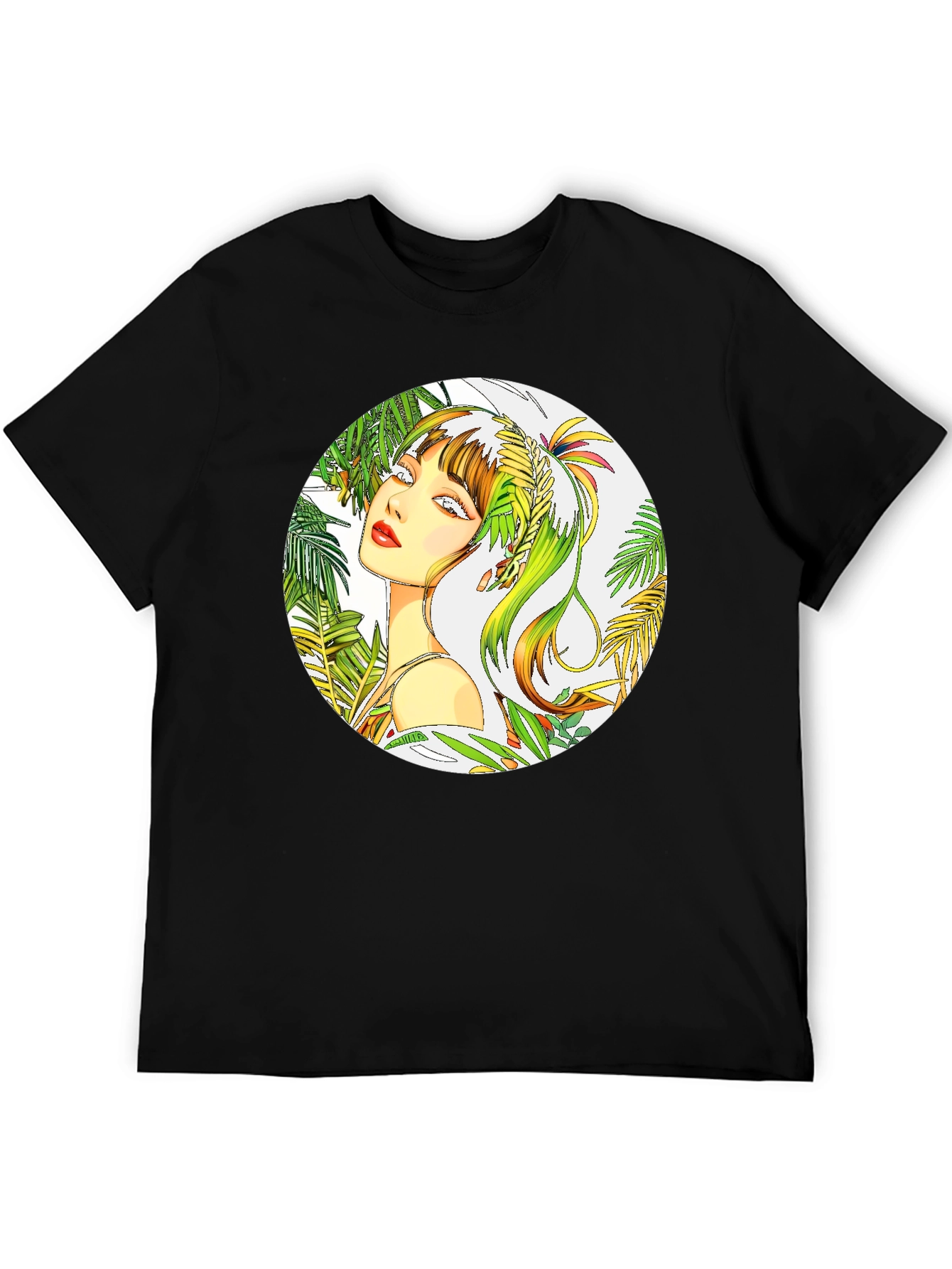 Tropical Woman Graphic Tee - Stylish Round Print