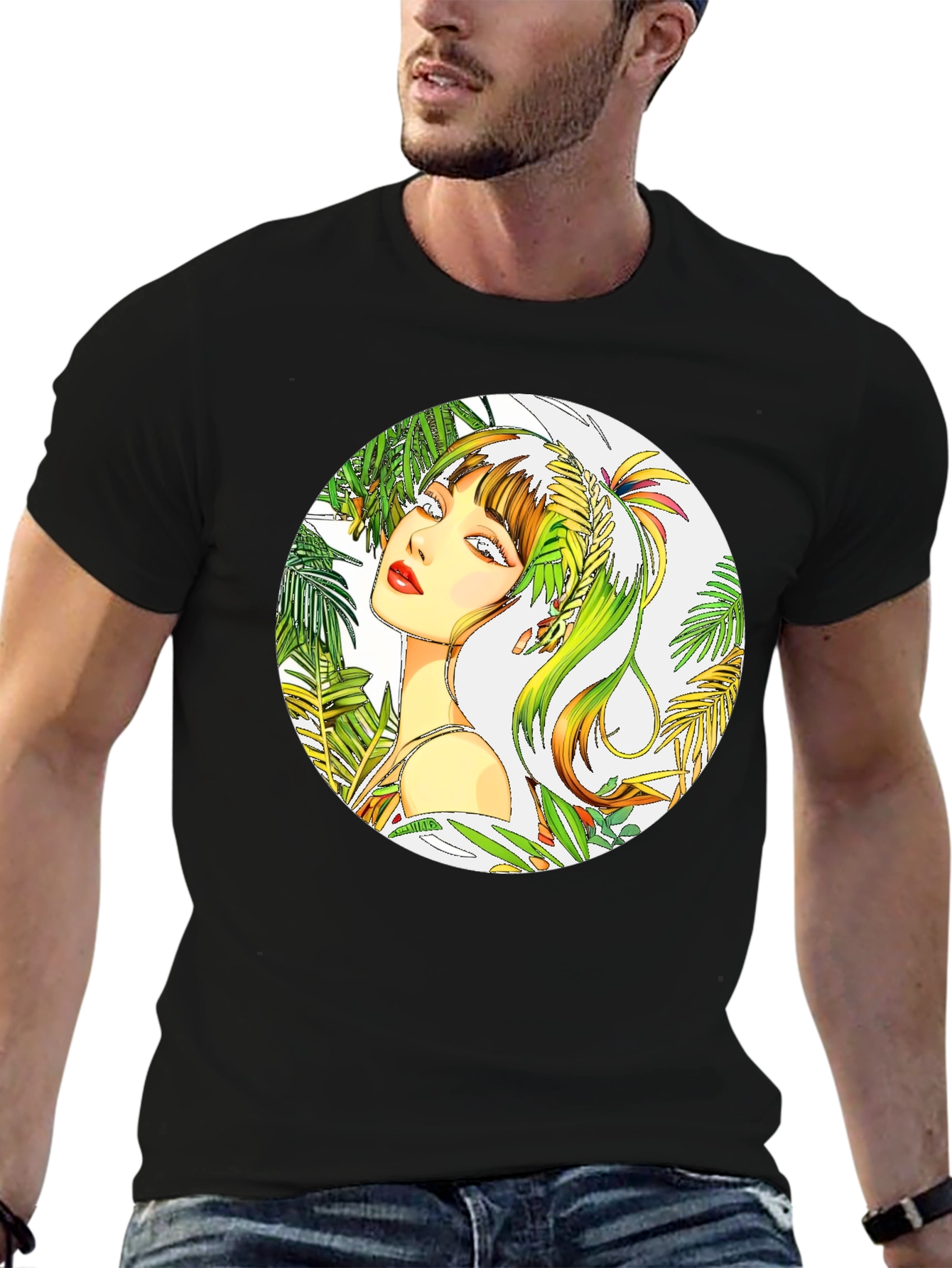 Tropical Woman Graphic Tee - Stylish Round Print