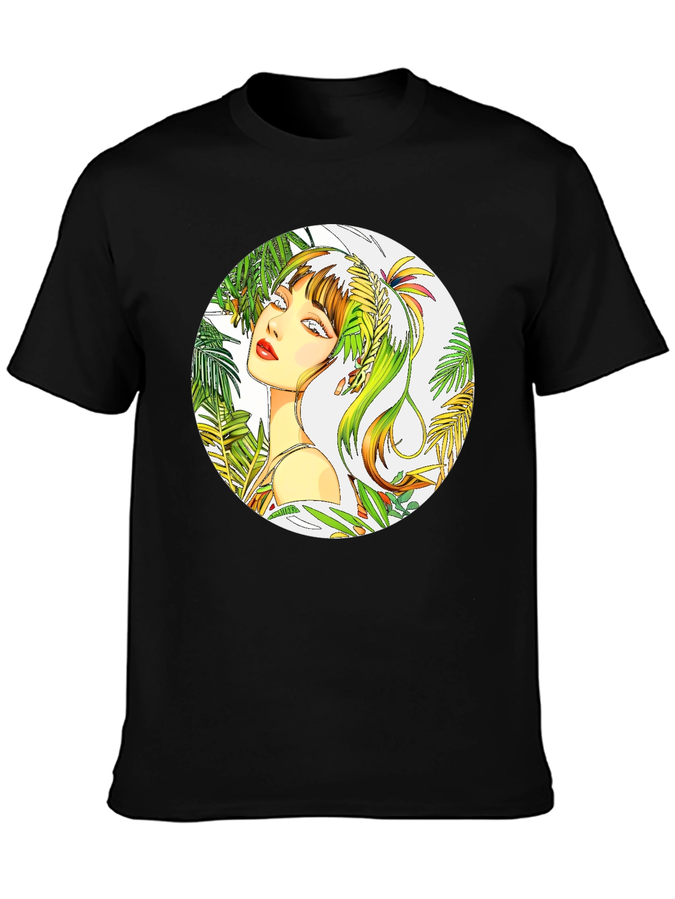 Tropical Woman Graphic Tee - Stylish Round Print