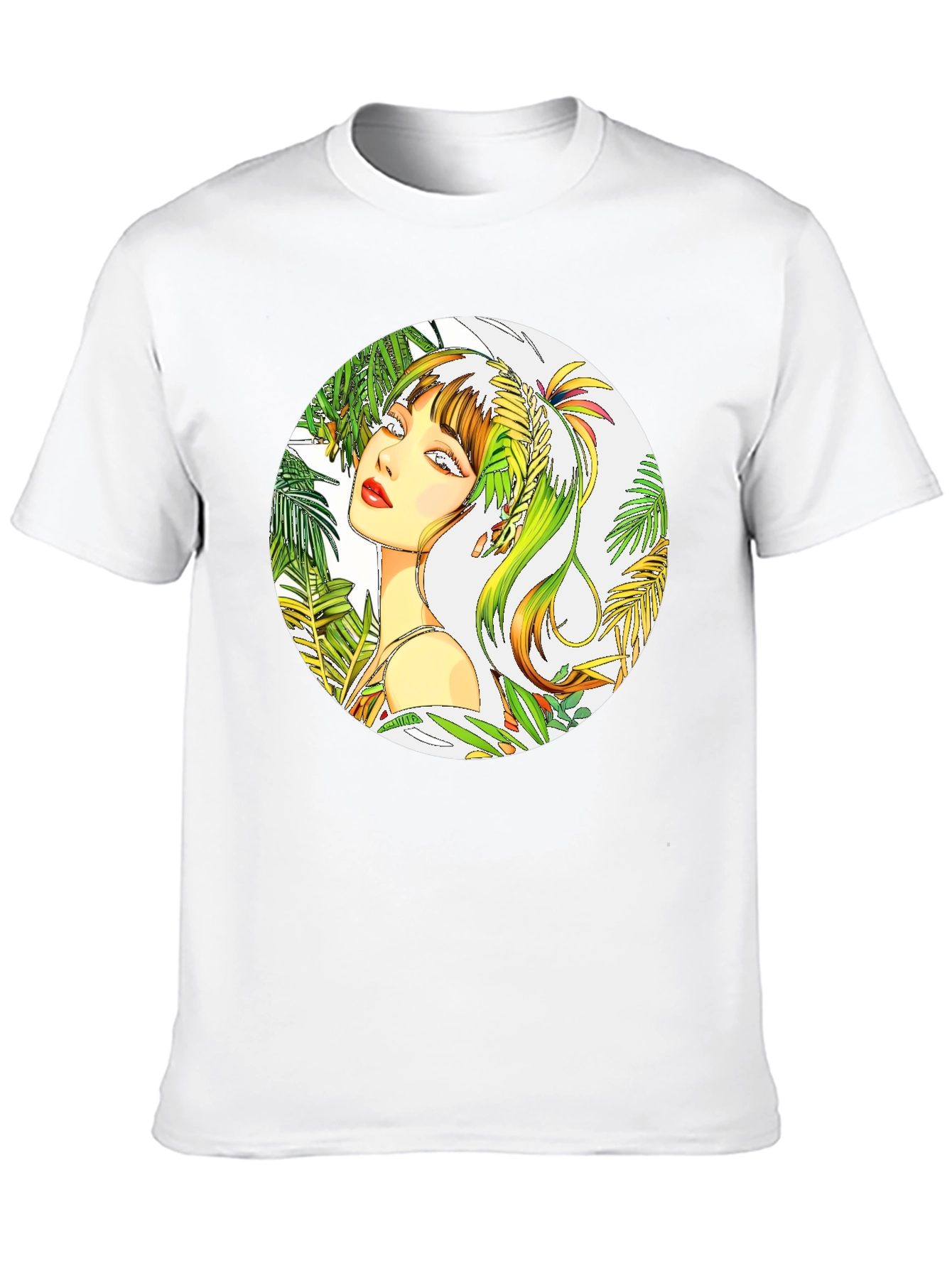Tropical Woman Graphic Tee - Stylish Round Print