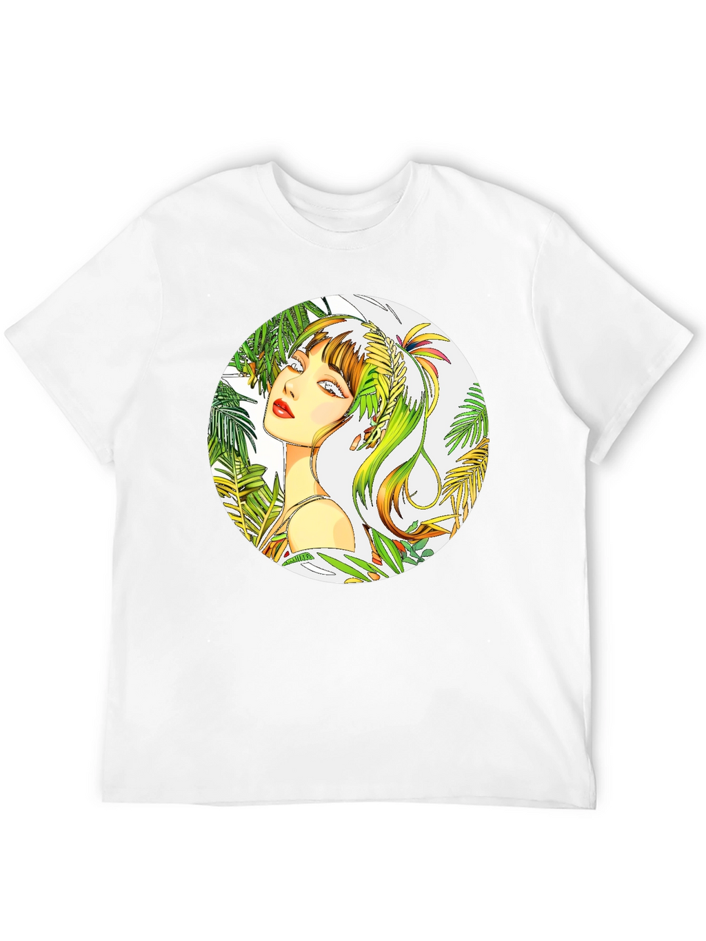 Tropical Woman Graphic Tee - Stylish Round Print