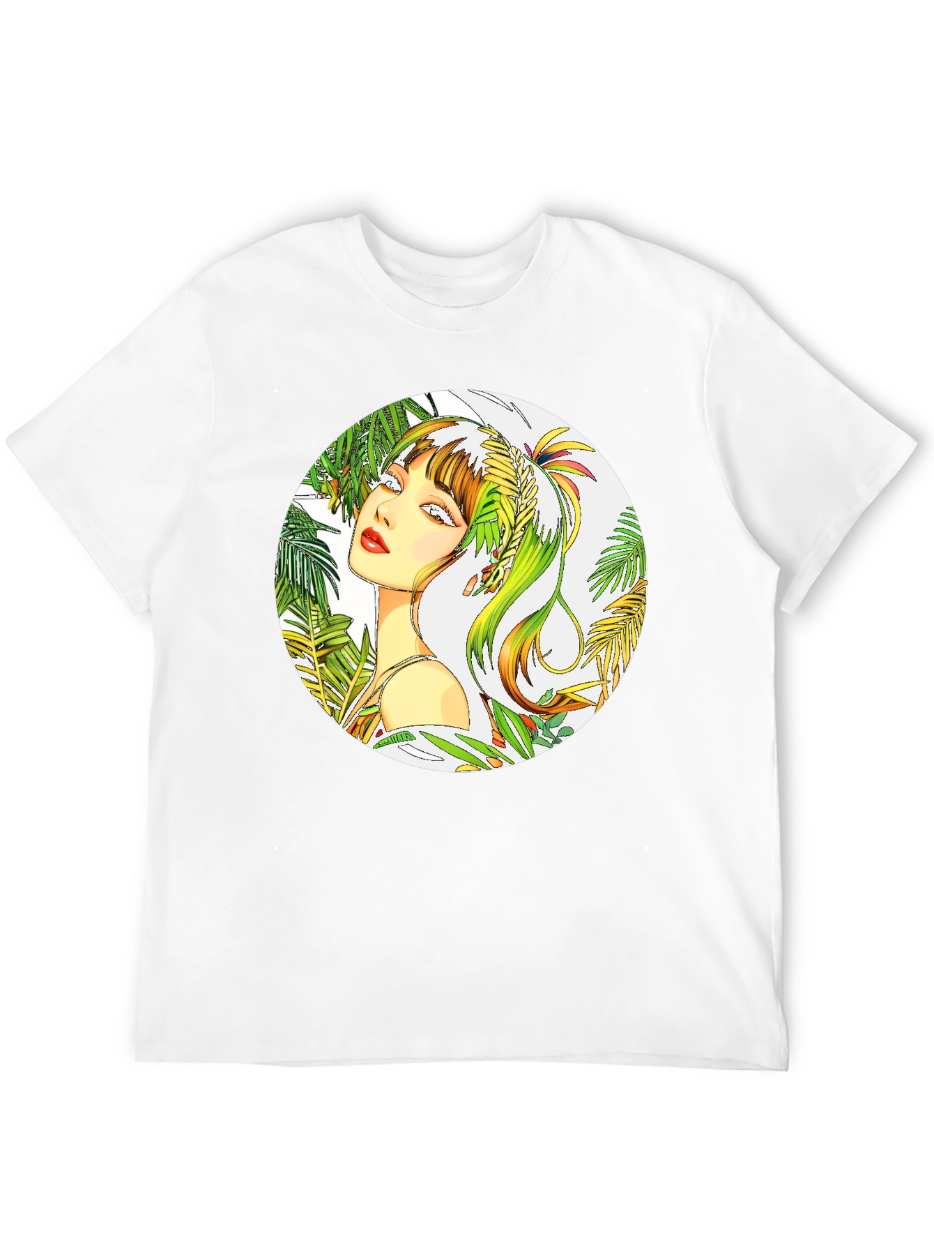 Tropical Woman Graphic Tee - Stylish Round Print