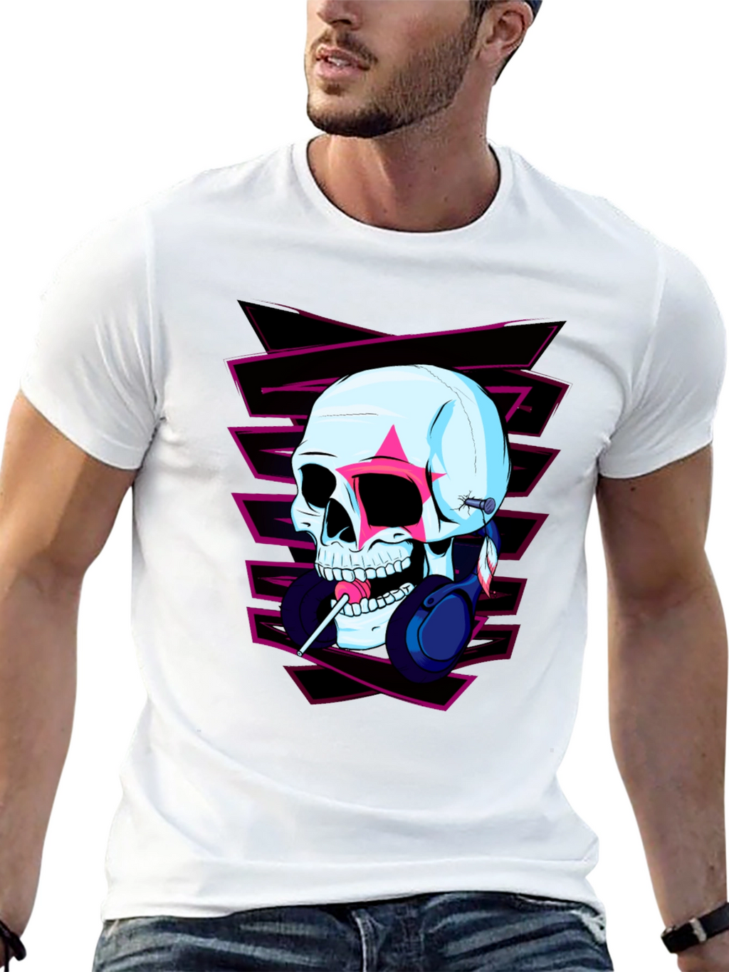 Skull with Headphones Graphic Tee