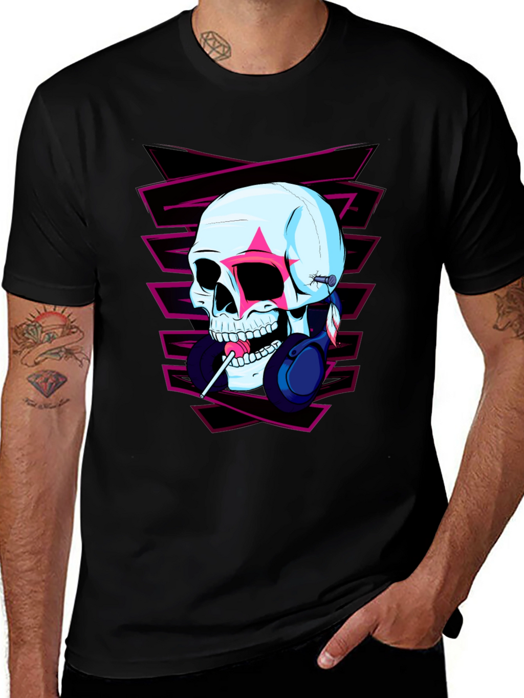Skull with Headphones Graphic Tee
