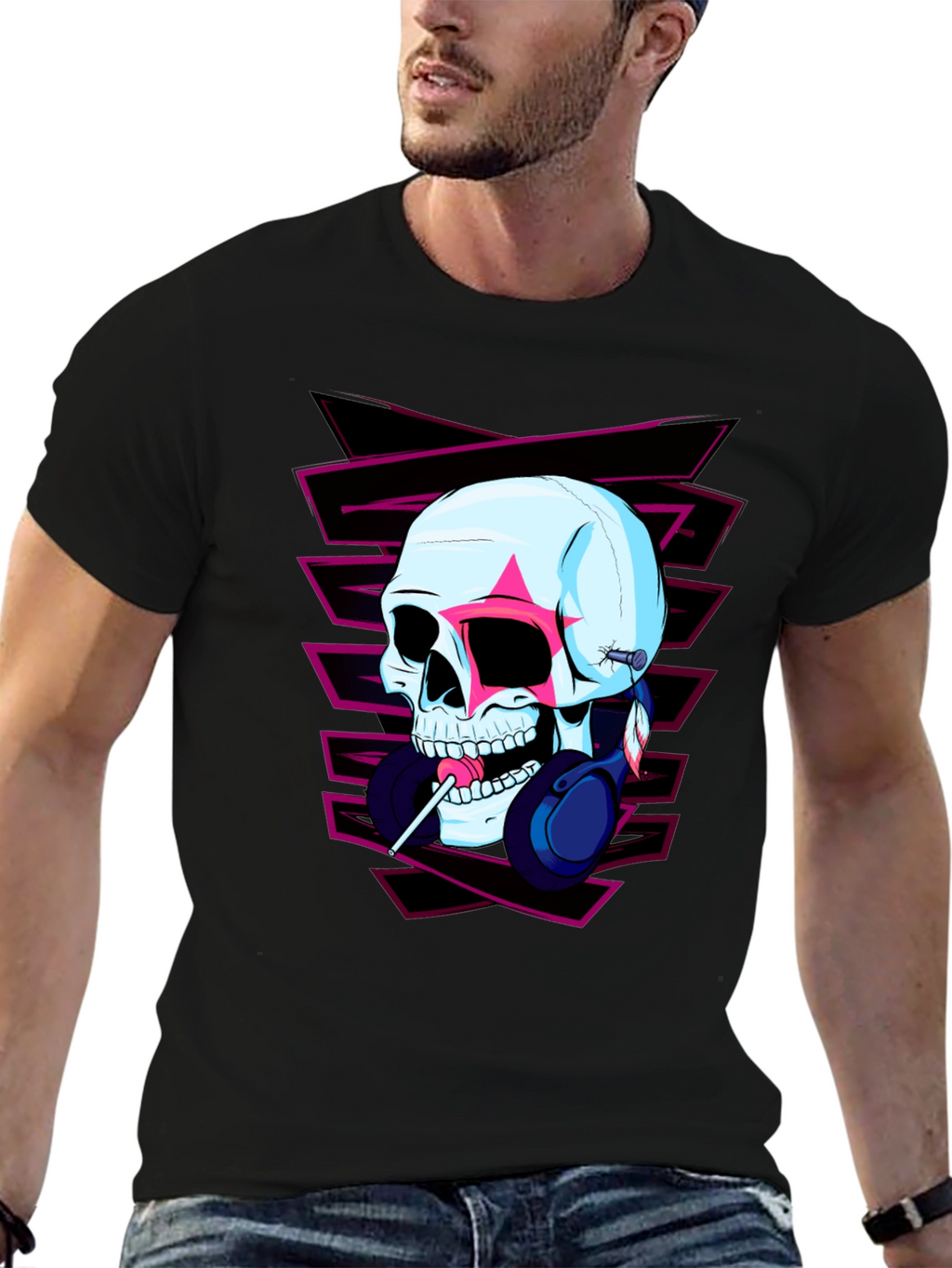Skull with Headphones Graphic Tee