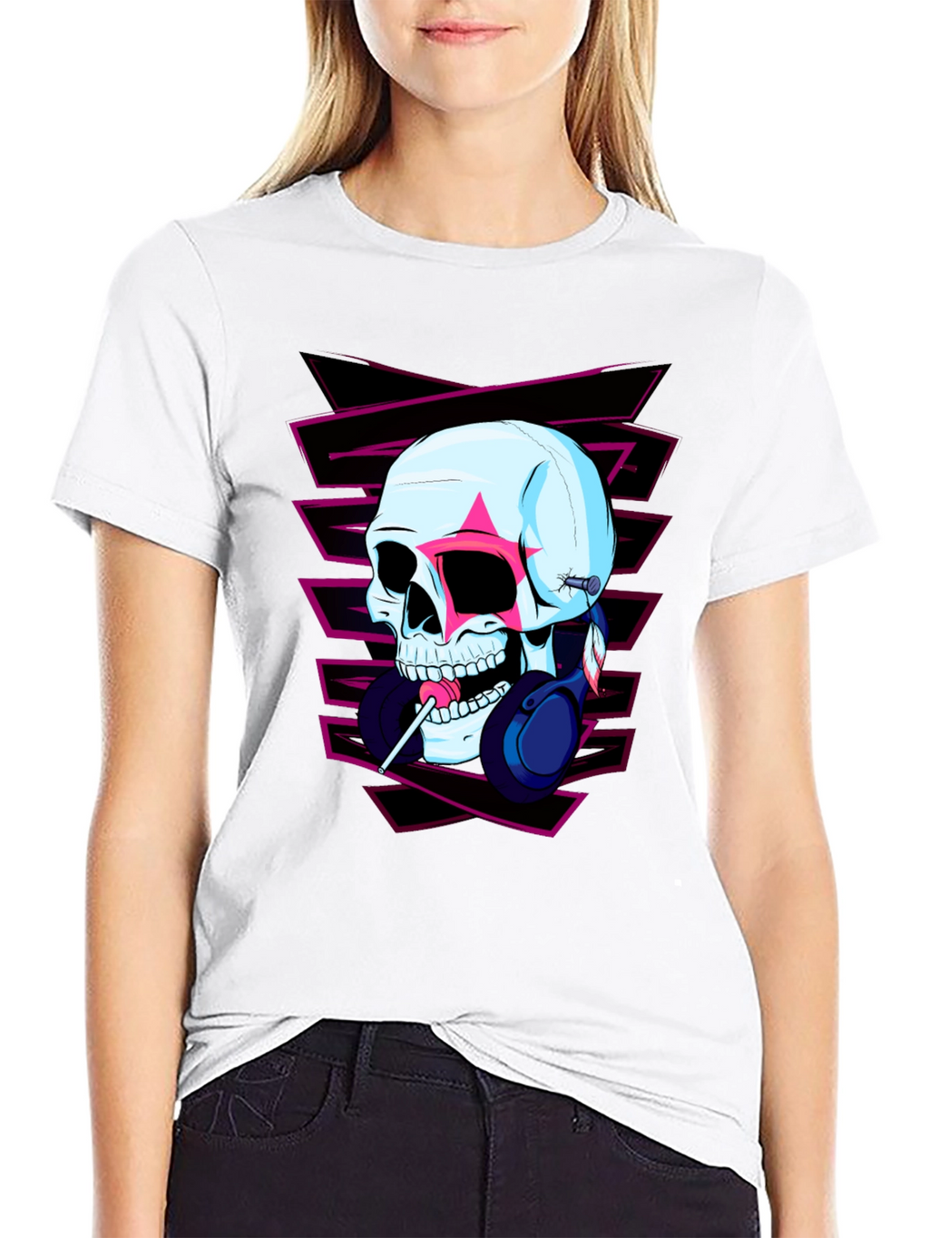 Skull with Headphones Graphic Tee