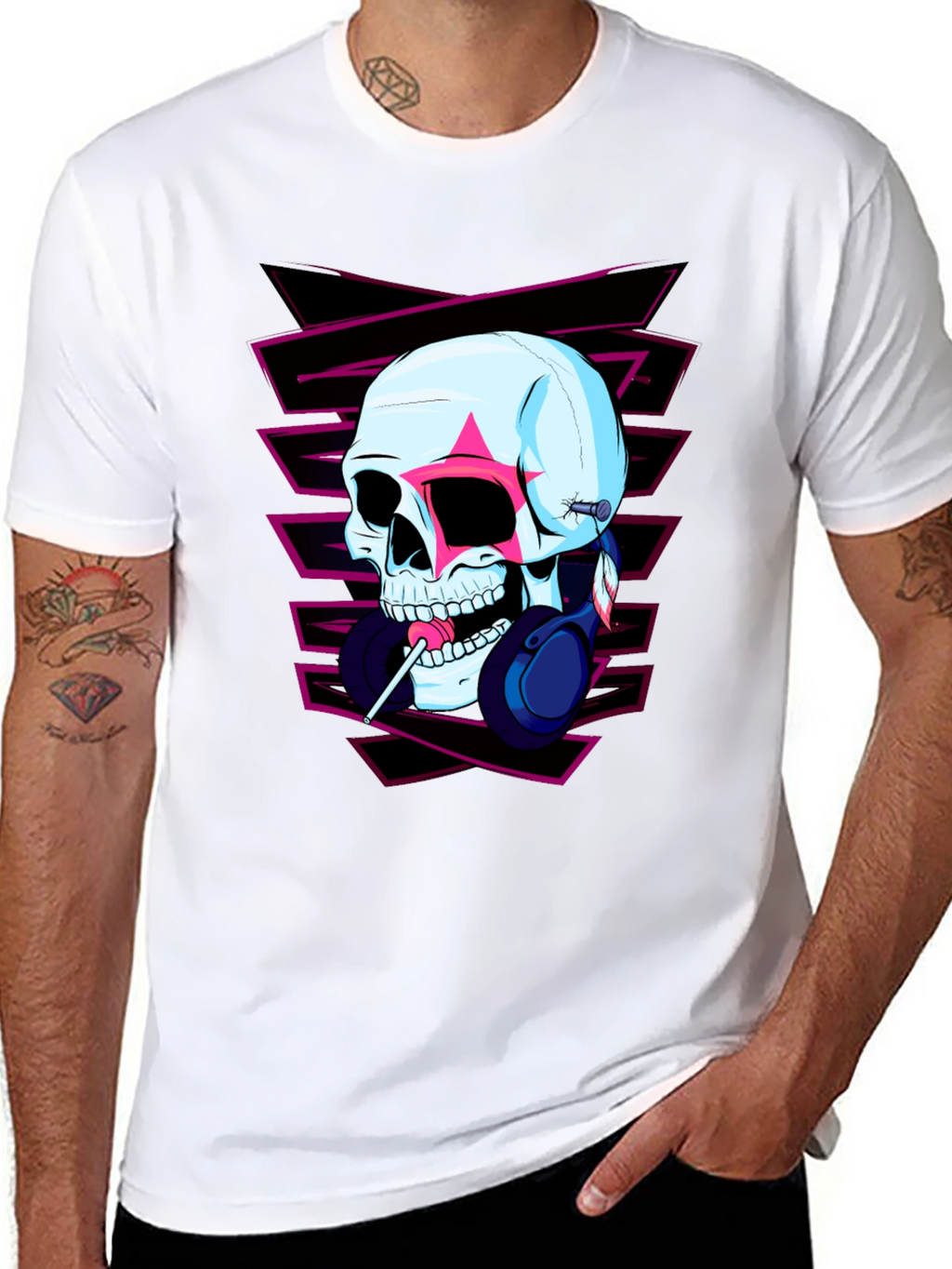 Skull with Headphones Graphic Tee