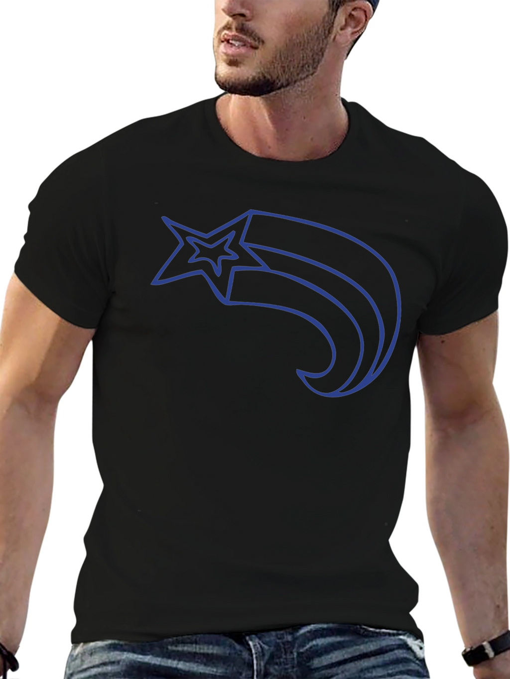 Mens Black T-Shirt with Shooting Star Graphic