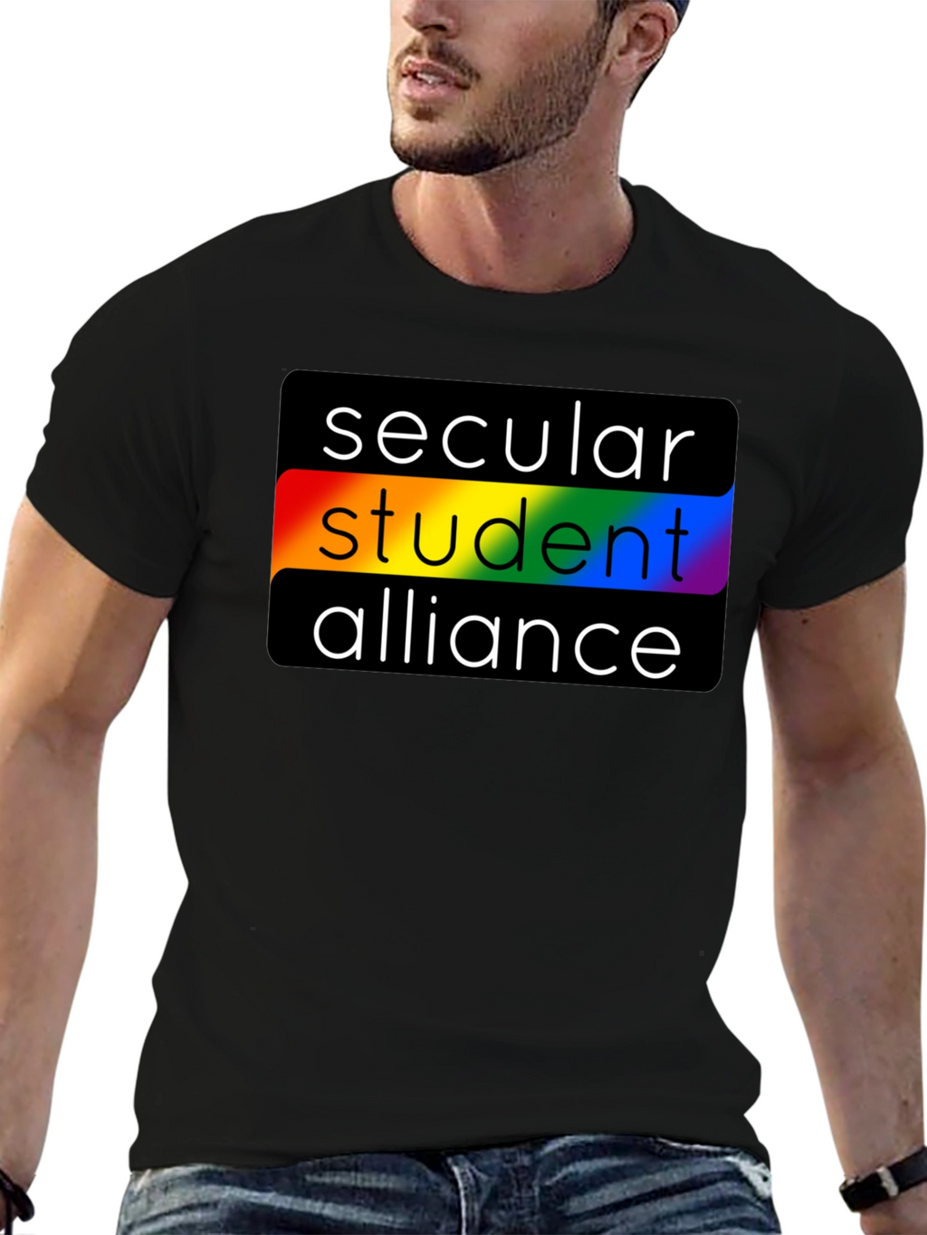 Secular Student Alliance Rainbow Pride Black T-Shirt