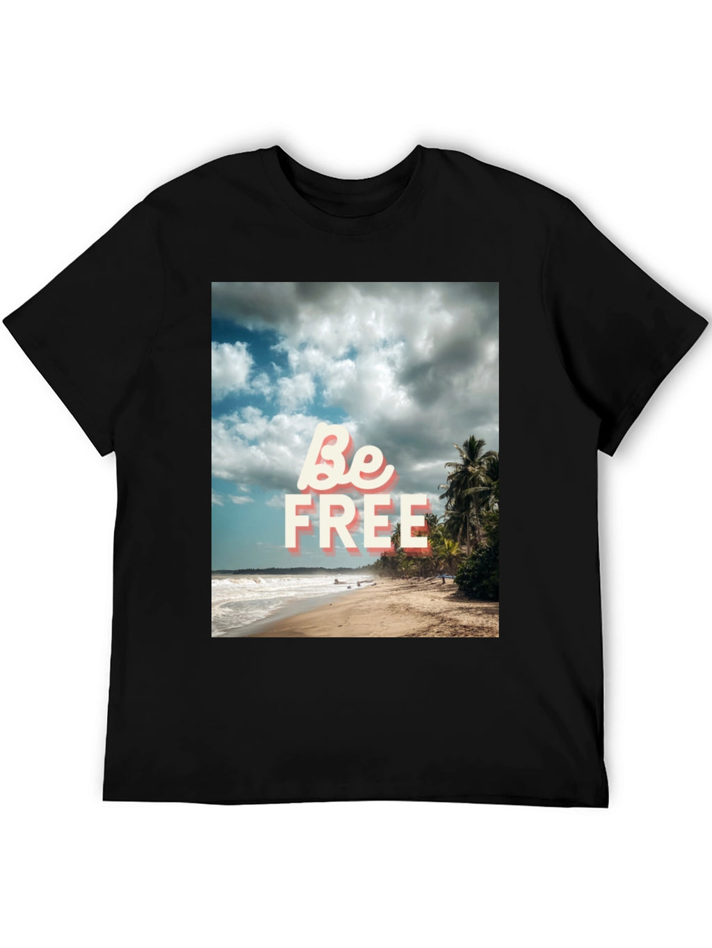 Be Free Beach Graphic Tee - Black Cotton T-Shirt