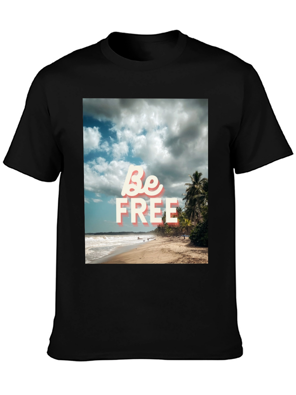 Be Free Beach Graphic Tee - Black Cotton T-Shirt