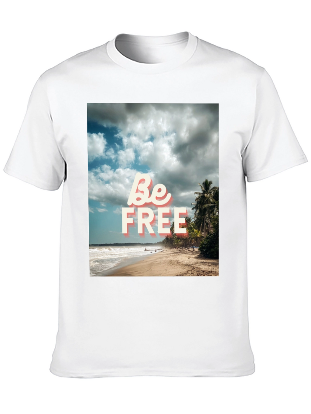 Be Free Beach Graphic Tee - Black Cotton T-Shirt