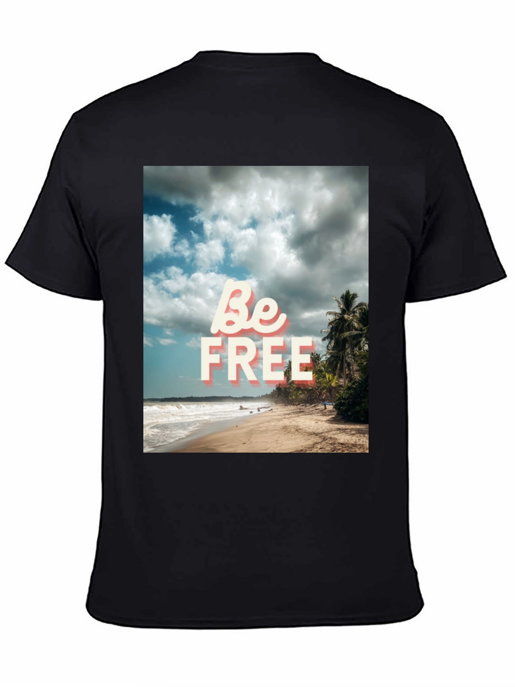 Be Free Beach Graphic Tee - Black Cotton T-Shirt