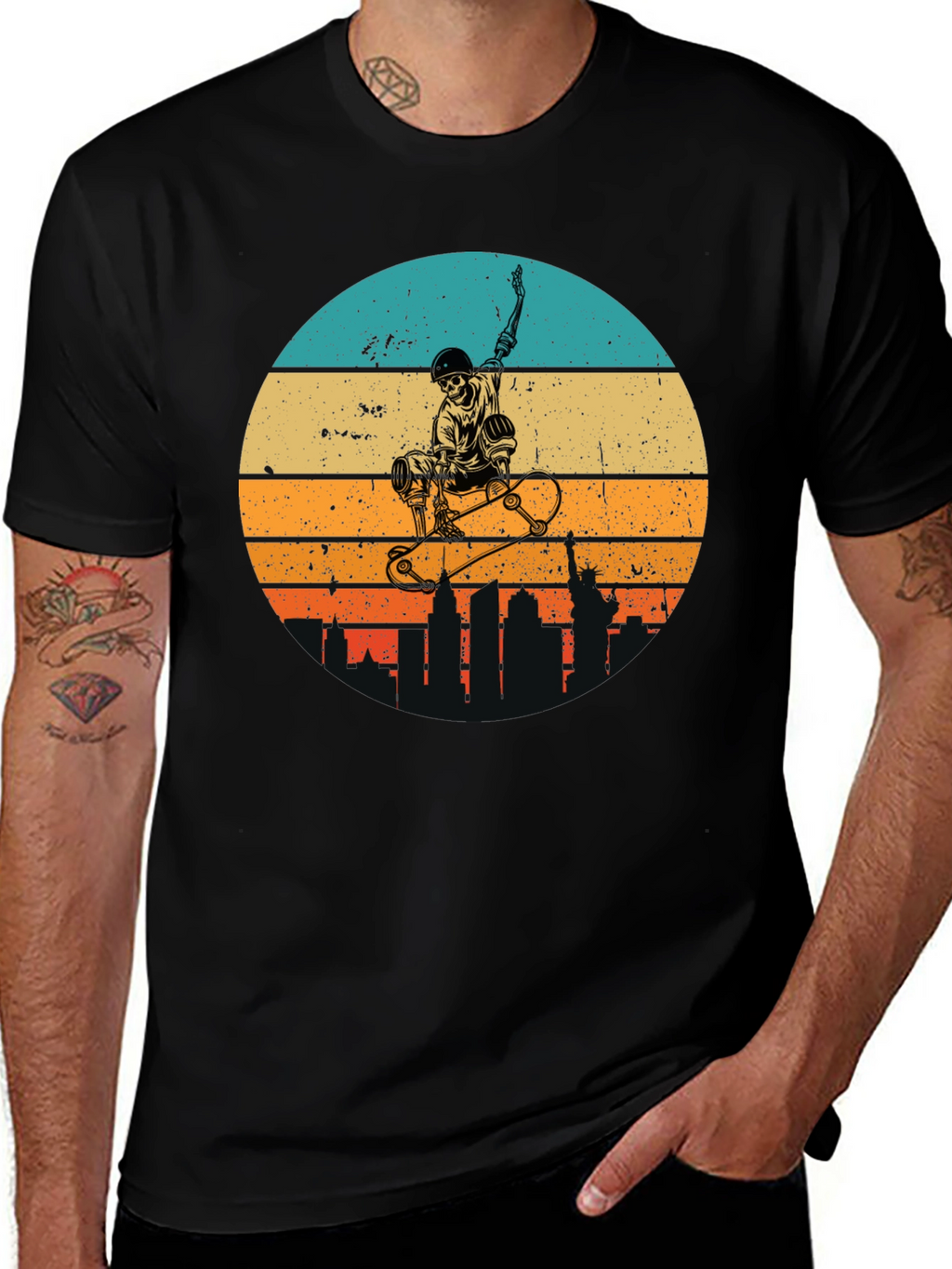 Skateboard Skeleton Sunset Graphic Tee