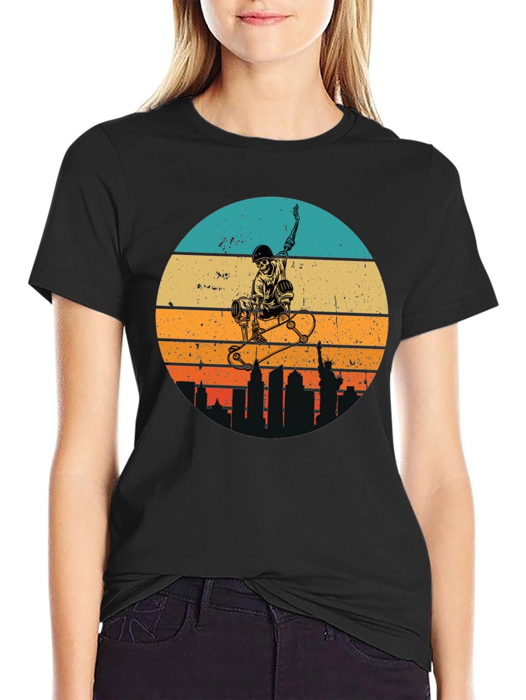 Skateboard Skeleton Sunset Graphic Tee
