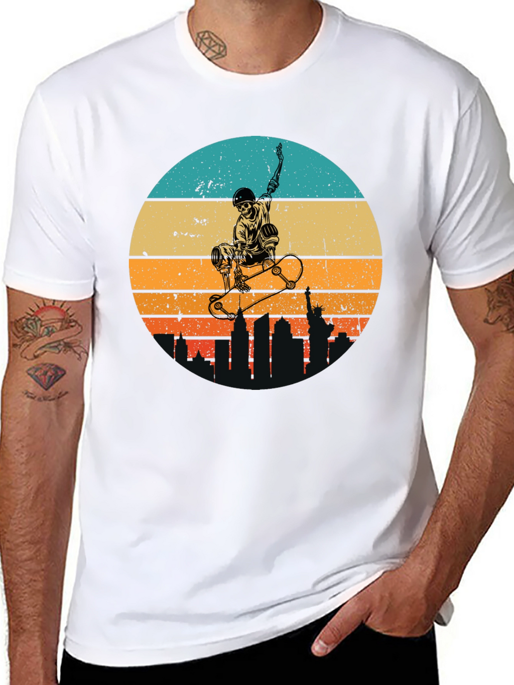 Skateboard Skeleton Sunset Graphic Tee