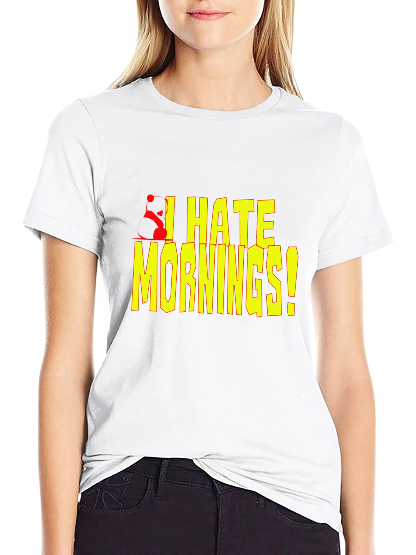 I Hate Mornings! Black T-Shirt with Panda