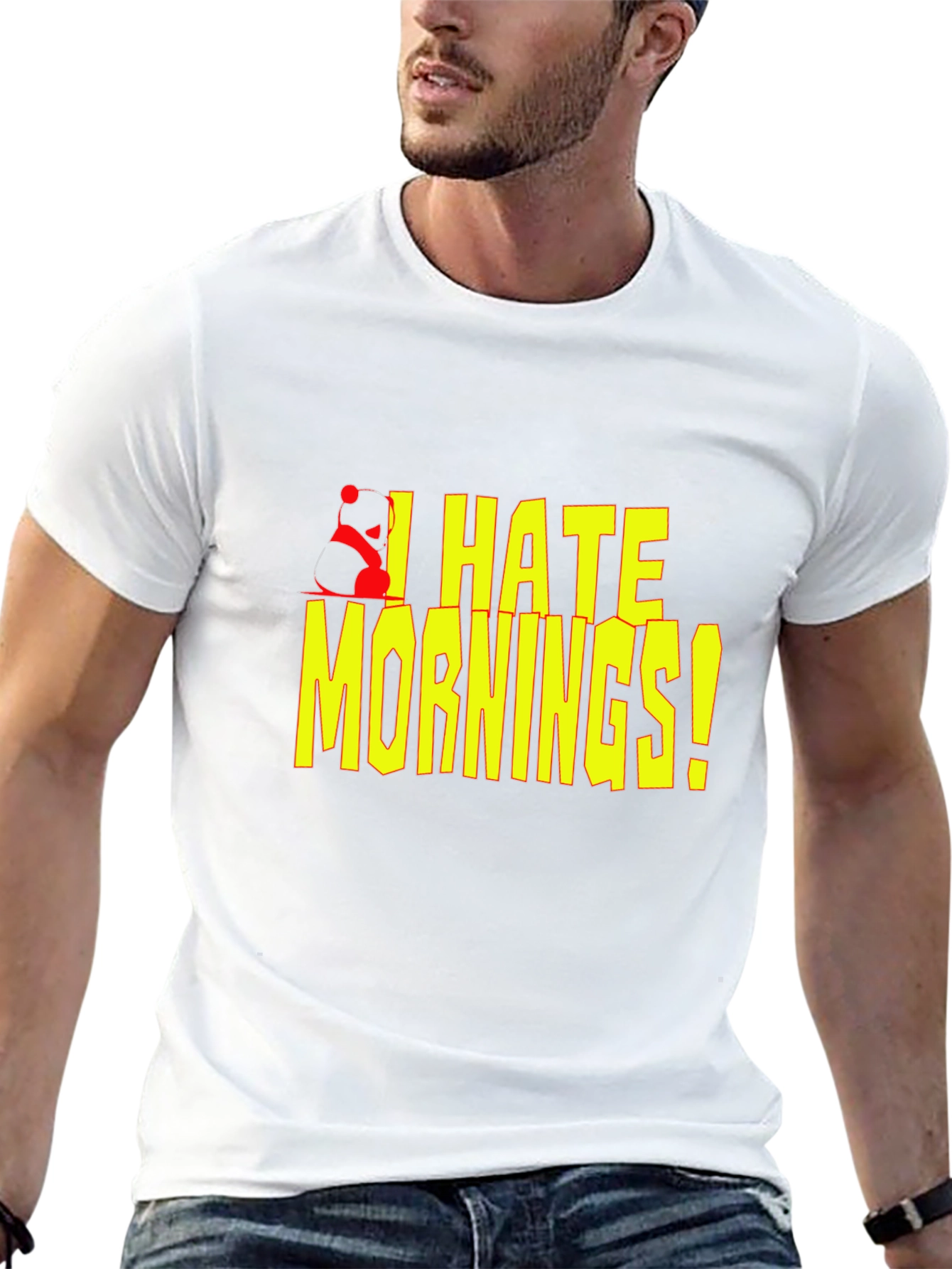 I Hate Mornings! Black T-Shirt with Panda