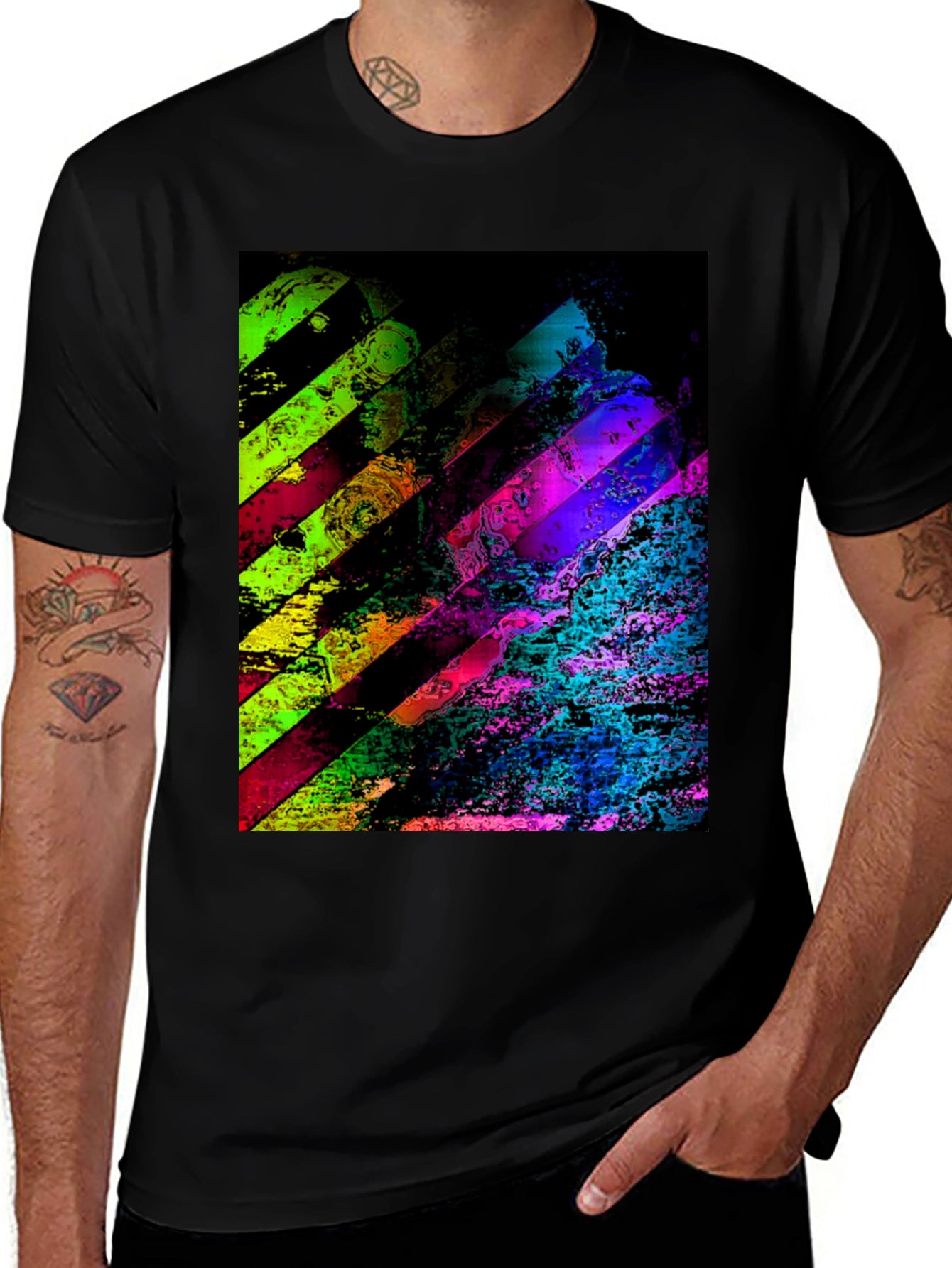 Abstract Geometric Graphic Print Mens Black T-Shirt