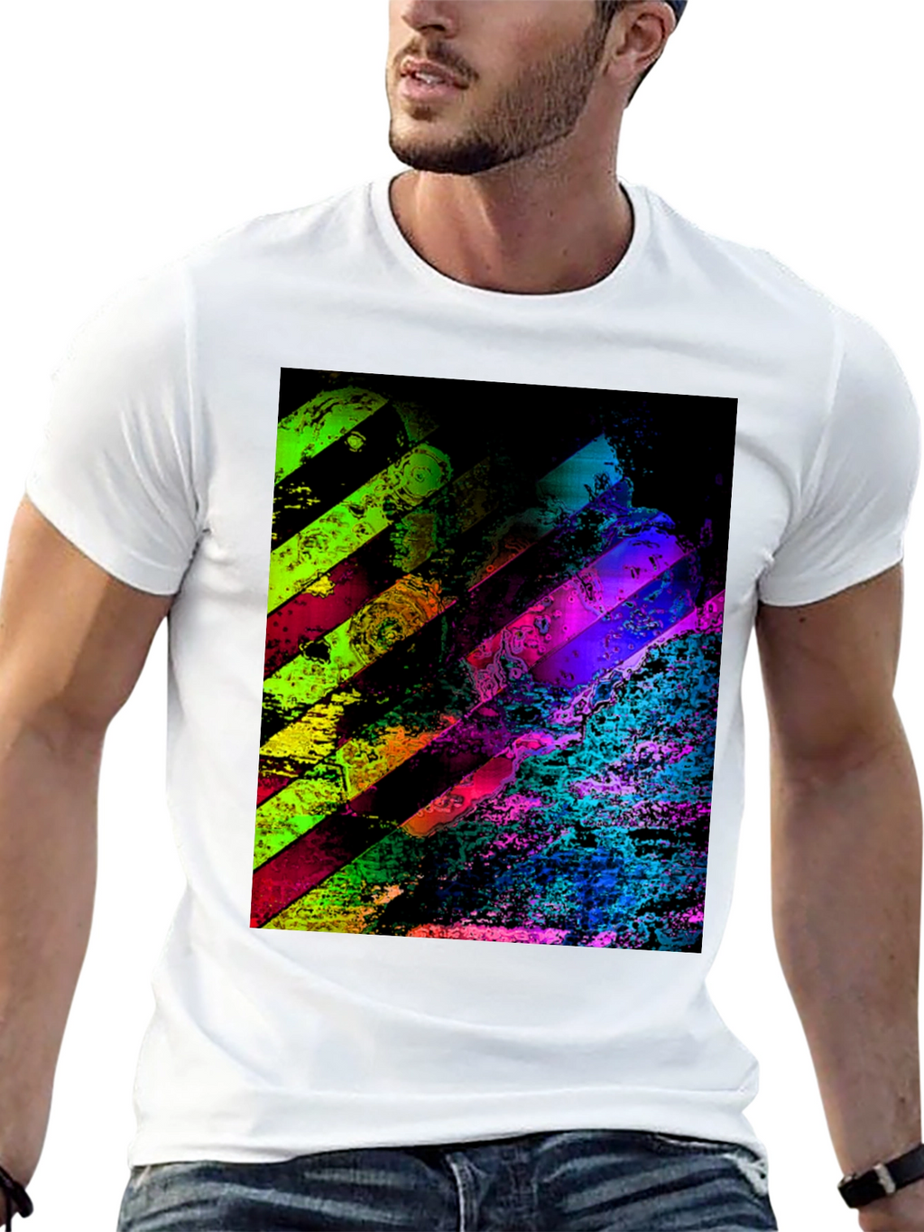 Abstract Geometric Graphic Print Mens Black T-Shirt