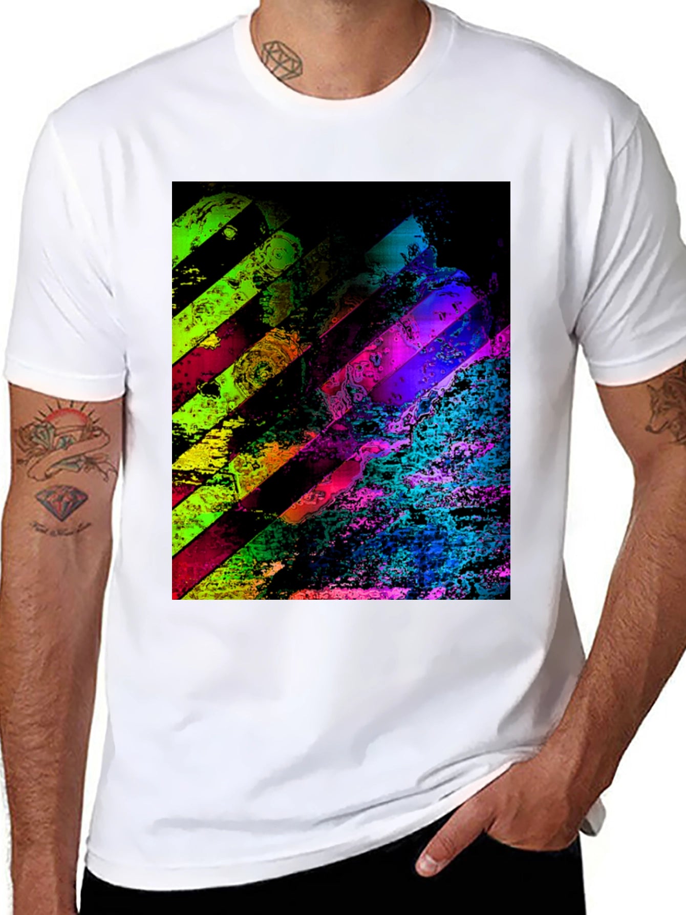 Abstract Geometric Graphic Print Mens Black T-Shirt