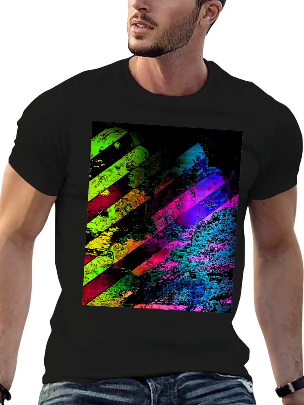 Abstract Geometric Graphic Print Mens Black T-Shirt