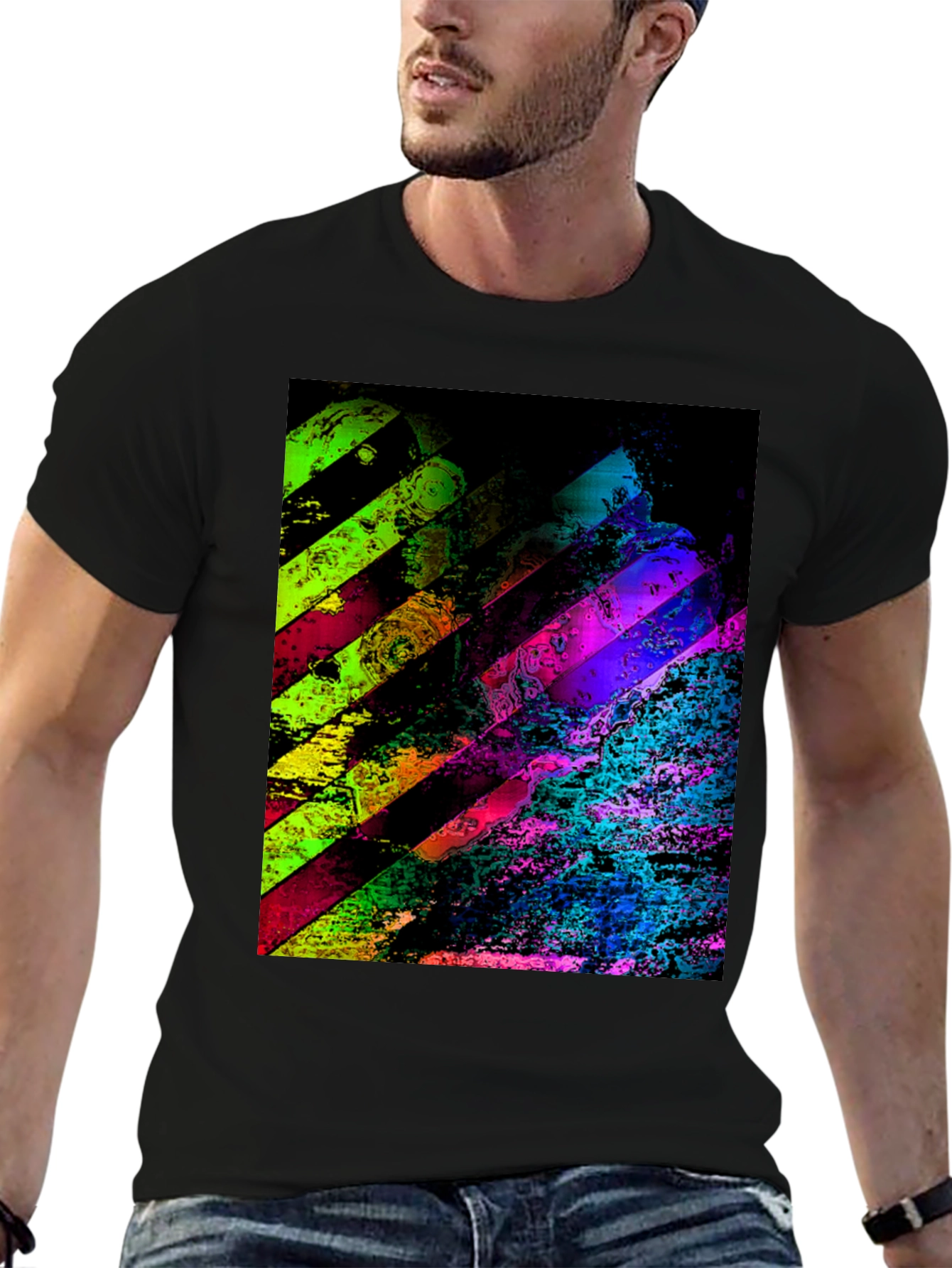 Abstract Geometric Graphic Print Mens Black T-Shirt
