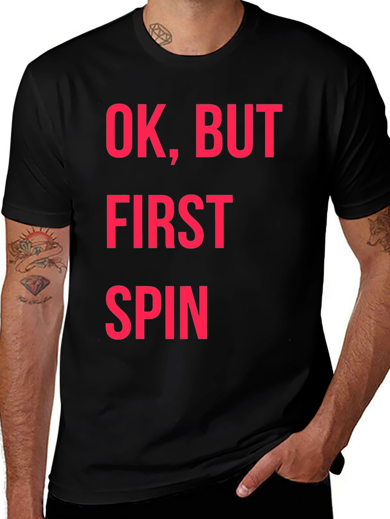 Ok But First Spin Black Graphic Tee