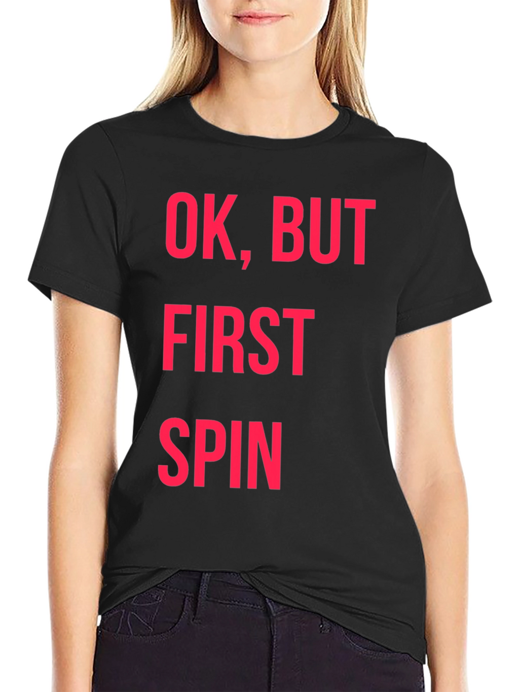 Ok But First Spin Black Graphic Tee