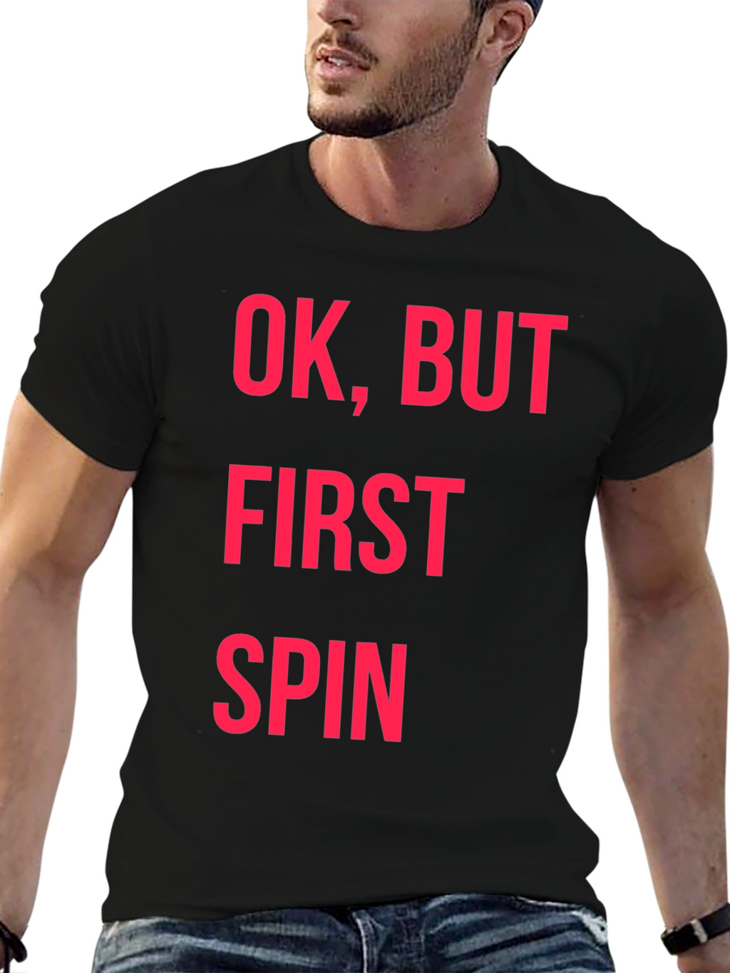 Ok But First Spin Black Graphic Tee