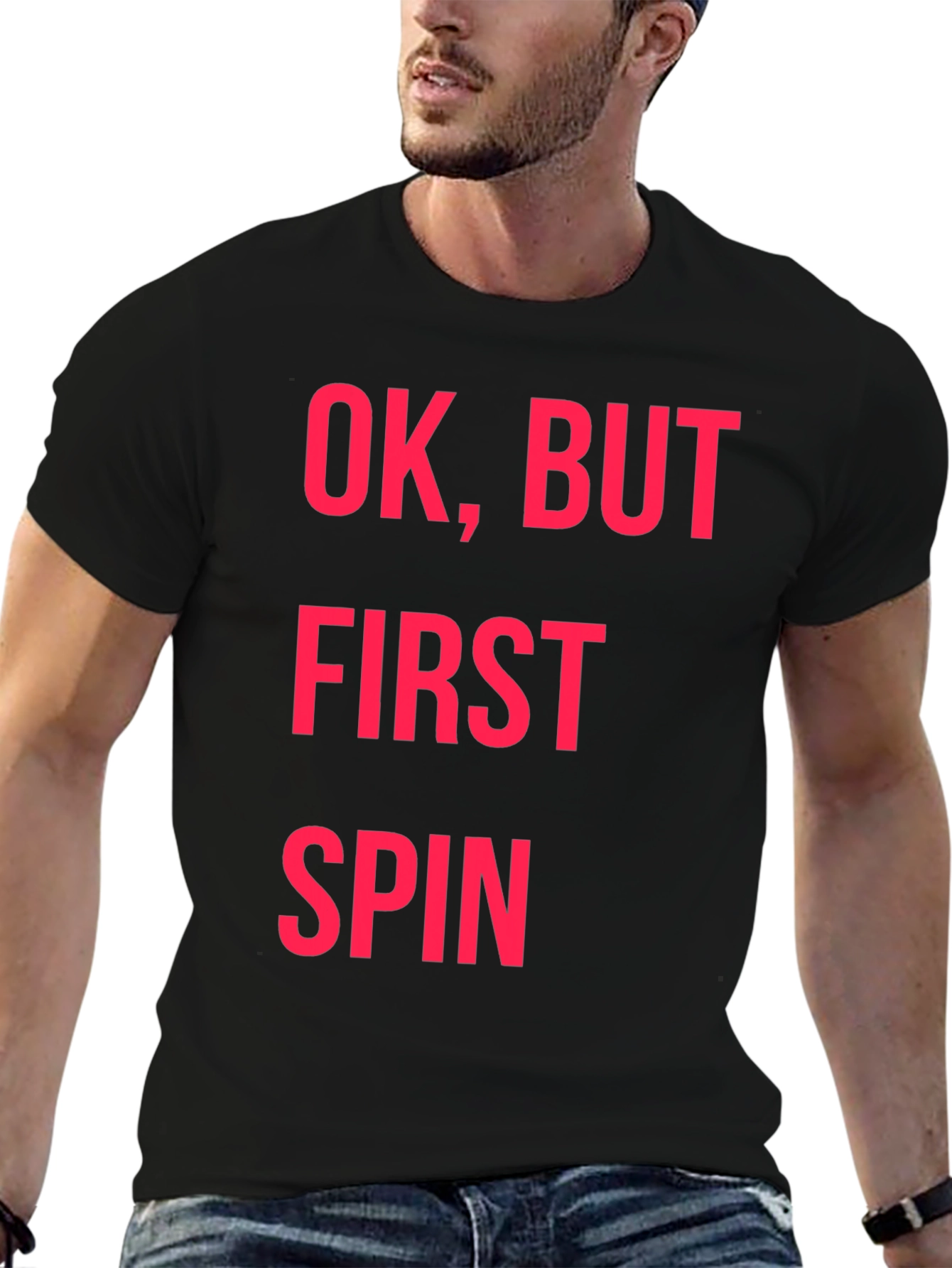 Ok But First Spin Black Graphic Tee