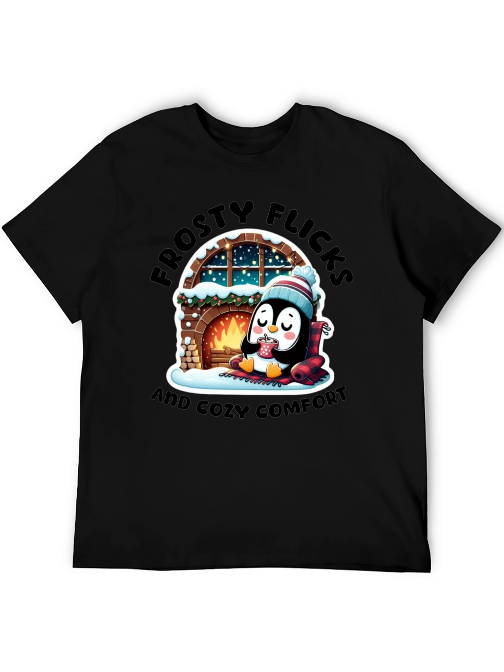 Cozy Penguin Black T-Shirt