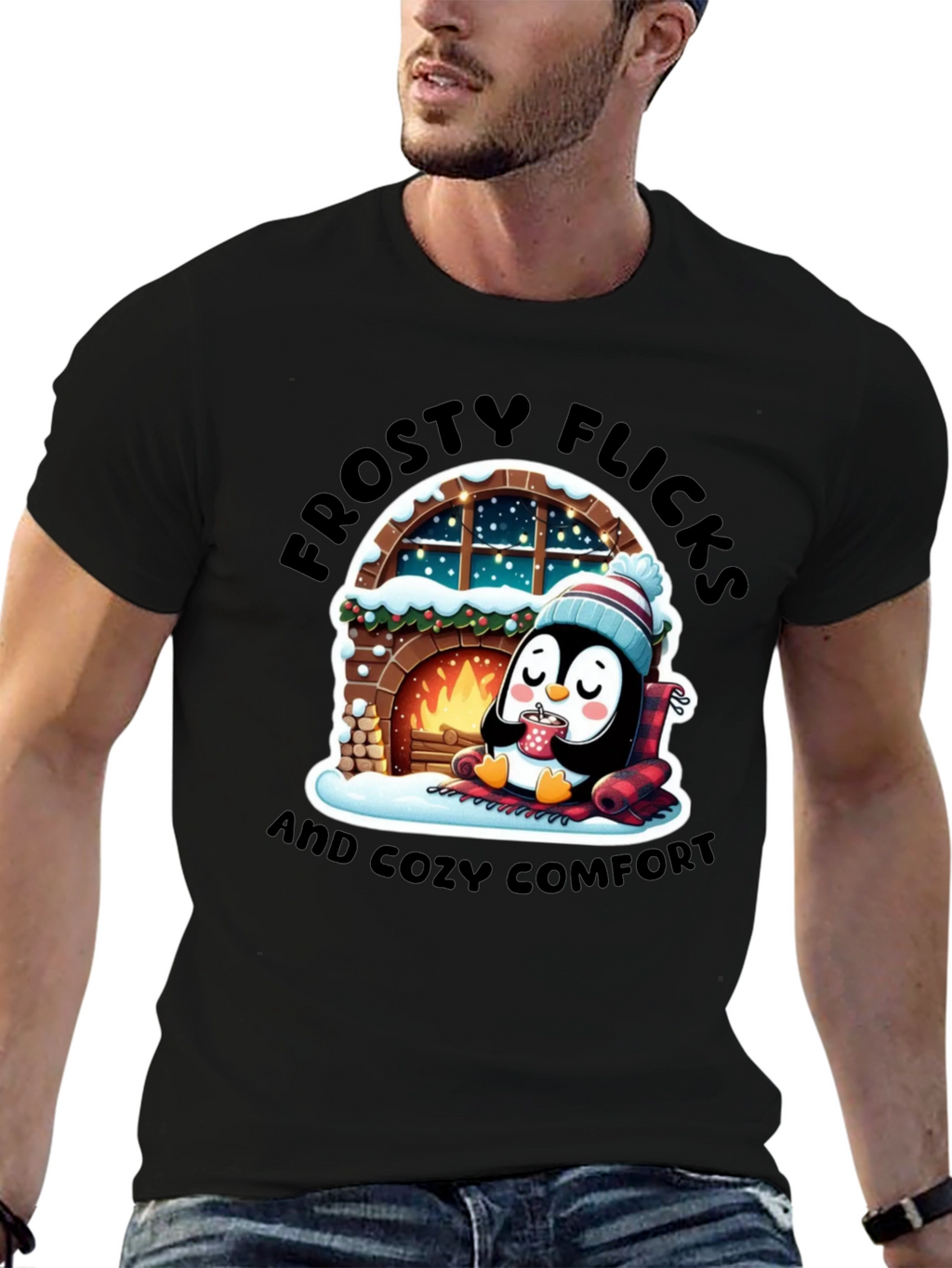 Cozy Penguin Black T-Shirt