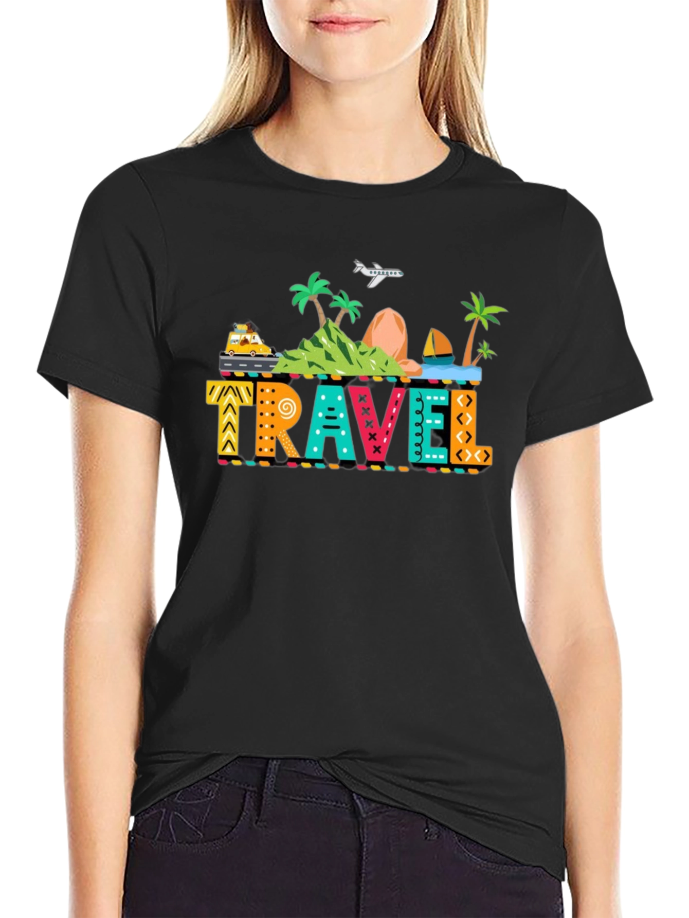 Travel Graphic Print Black T-Shirt